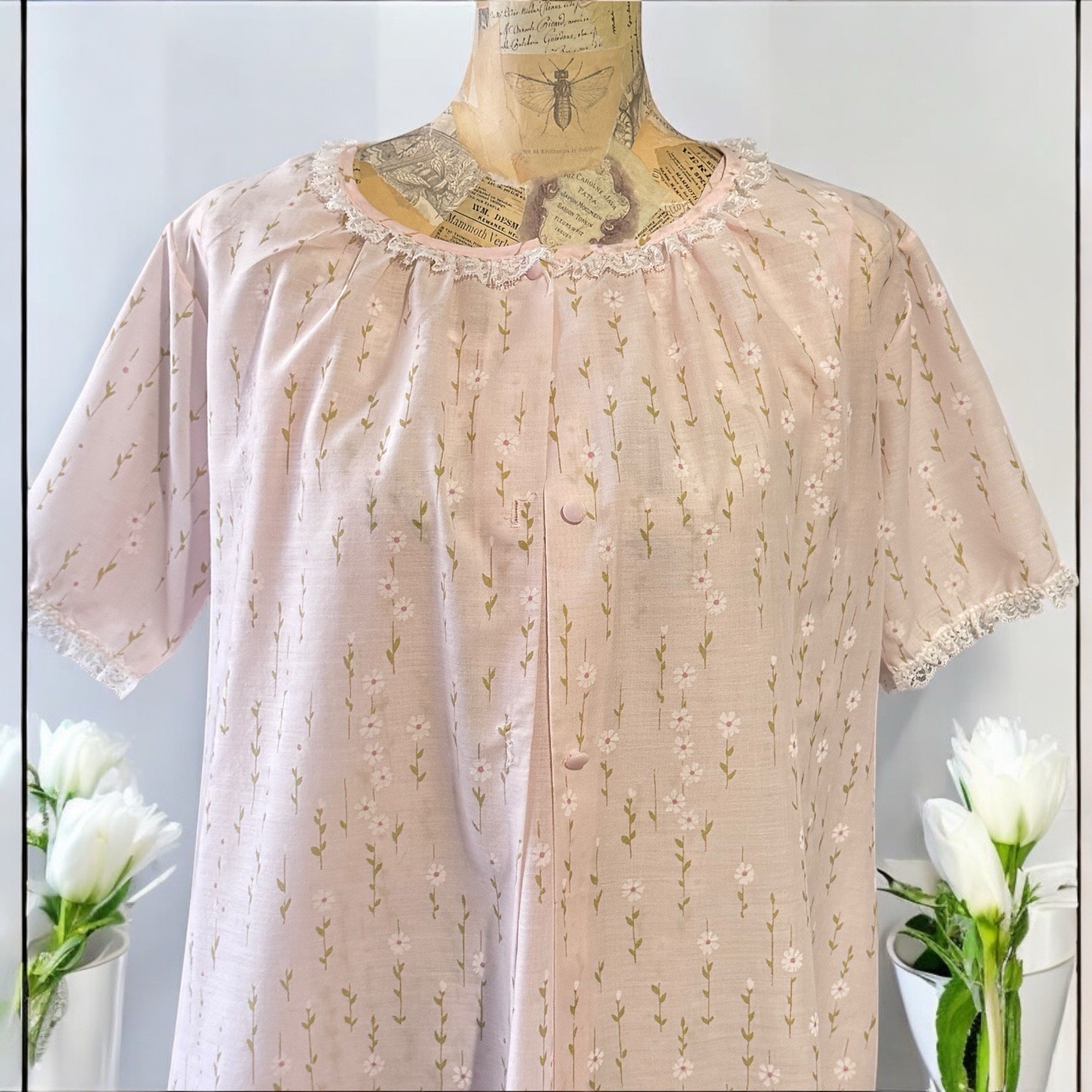 VTG Pinehurst Lingerie Nightgown Robe 2 Piece Pink Cotton Blend Women’s Small