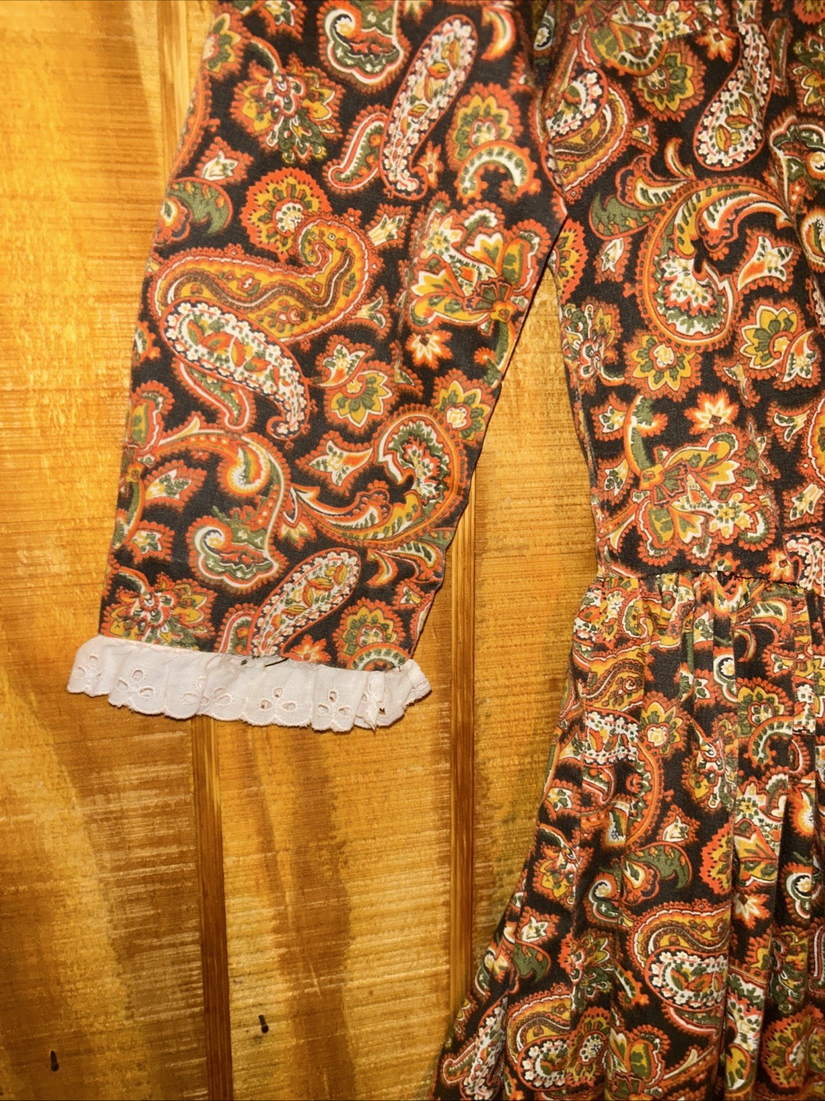 VTG 1970s Floral Prairie Maxi Dress Handmade Full Circle Skirt 3/4 Sleeve SZ S
