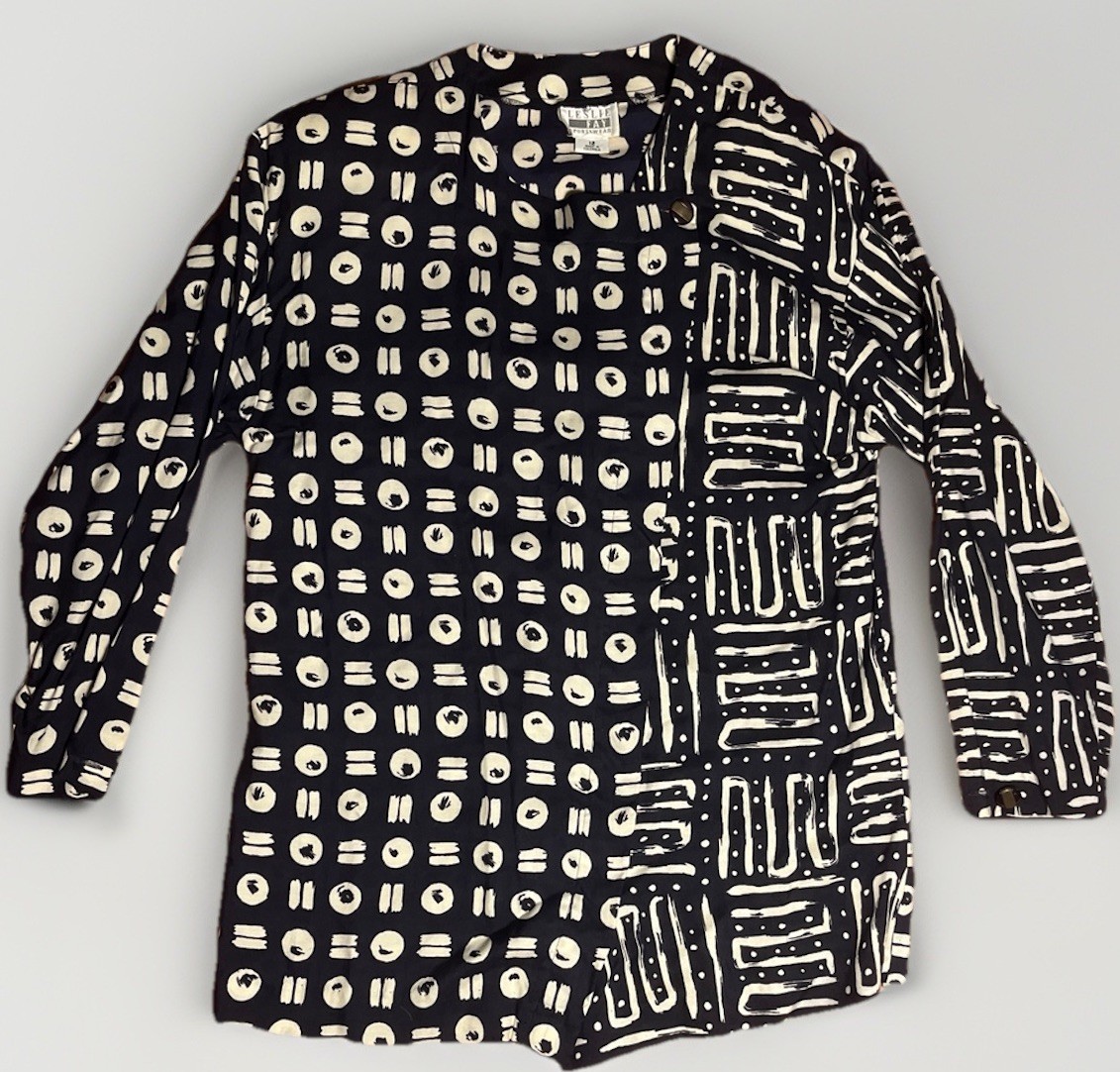 Vintage 60s Leslie Fay Button Coat Jacket Black And White Psychedelic Size 12