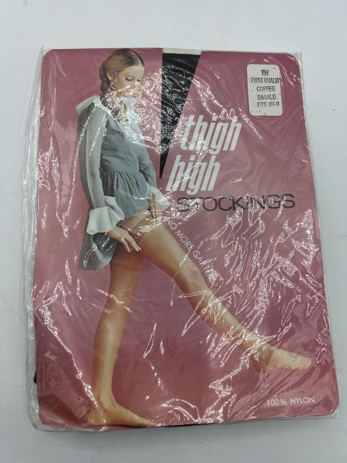 VTG Thigh High Stockings TH First Quality Coffee Small Fits 8 1/2-9 100% Nylon