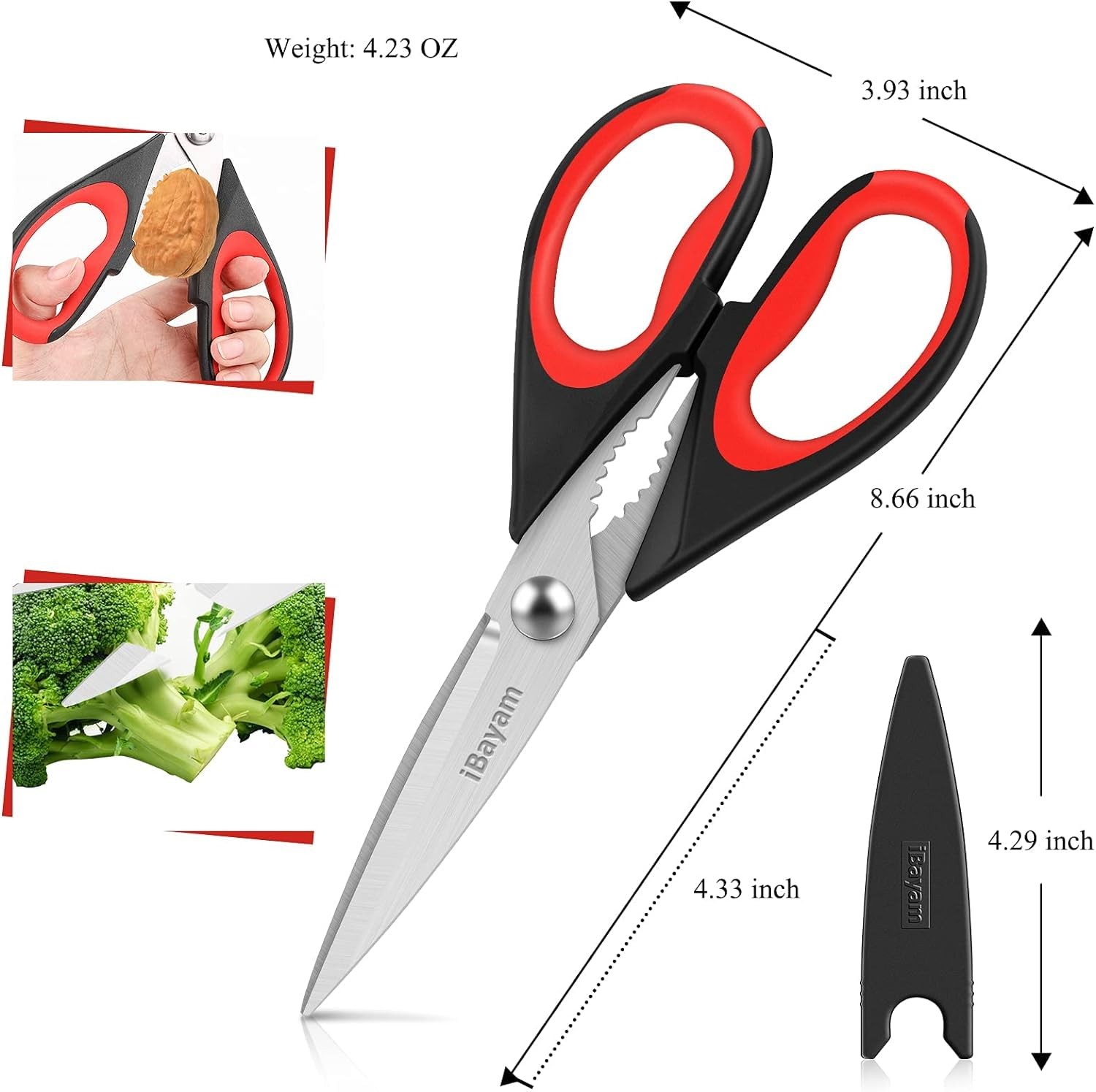 iBayam 3-Pack 8.5″Kitchen Scissors All Purpose Heavy Duty with Protective Sheath