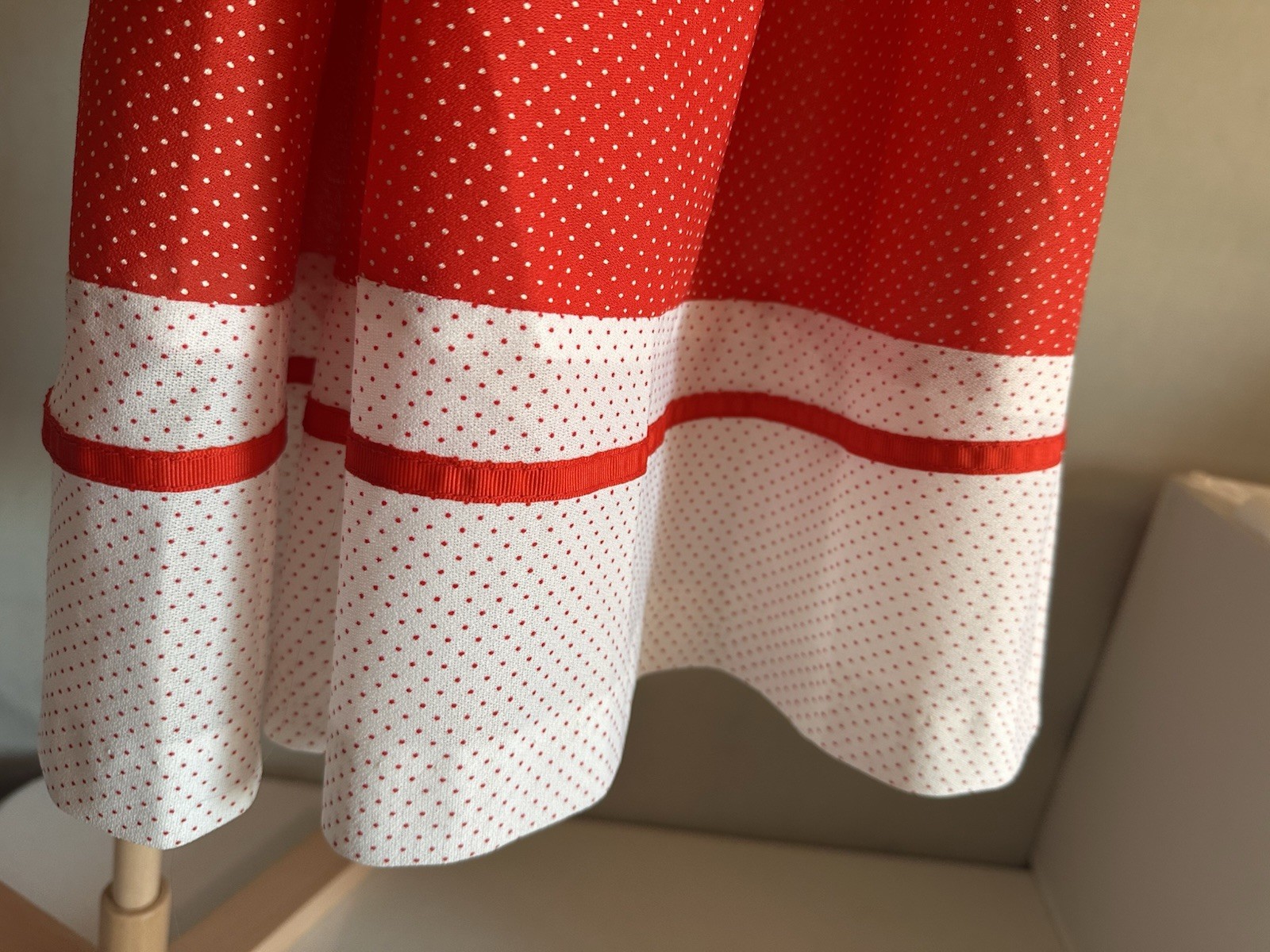 Vintage 1950’s/1960’s Red & White Polka Dot Mid Length Dress With Belt S/M