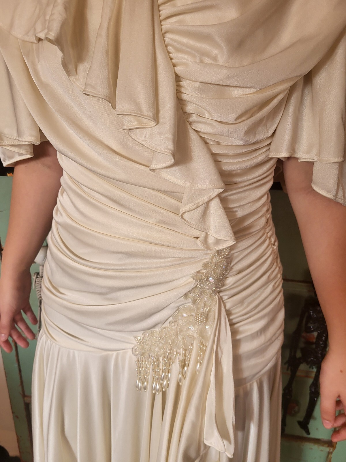 Filigree Lt vintage beaded womens S M Dress size 6 ruched bridal party chic