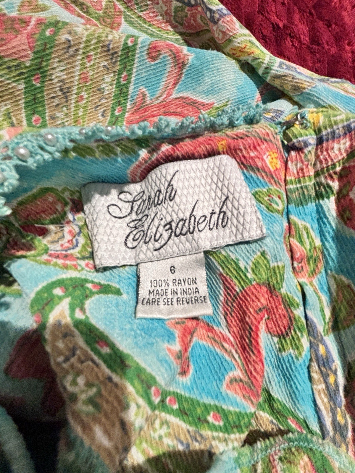 Sarah Elizabeth Vintage Cottagecore Prairie Maxi Dress Sz 6 Blue Pink Paisley
