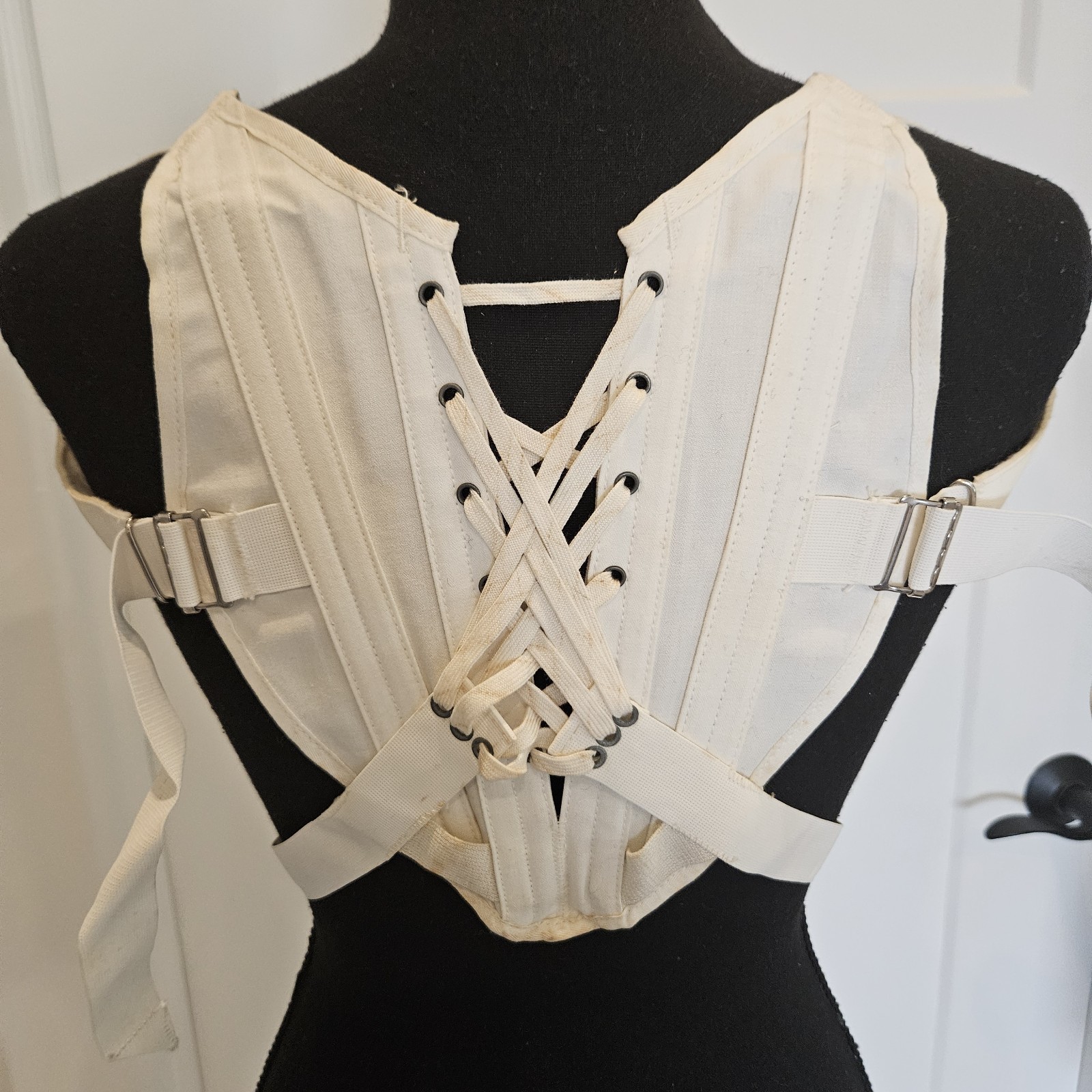 Vintage CAMP Lace Up Medical Lumbar Support Back Brace Canvas Corset Dress Up SM