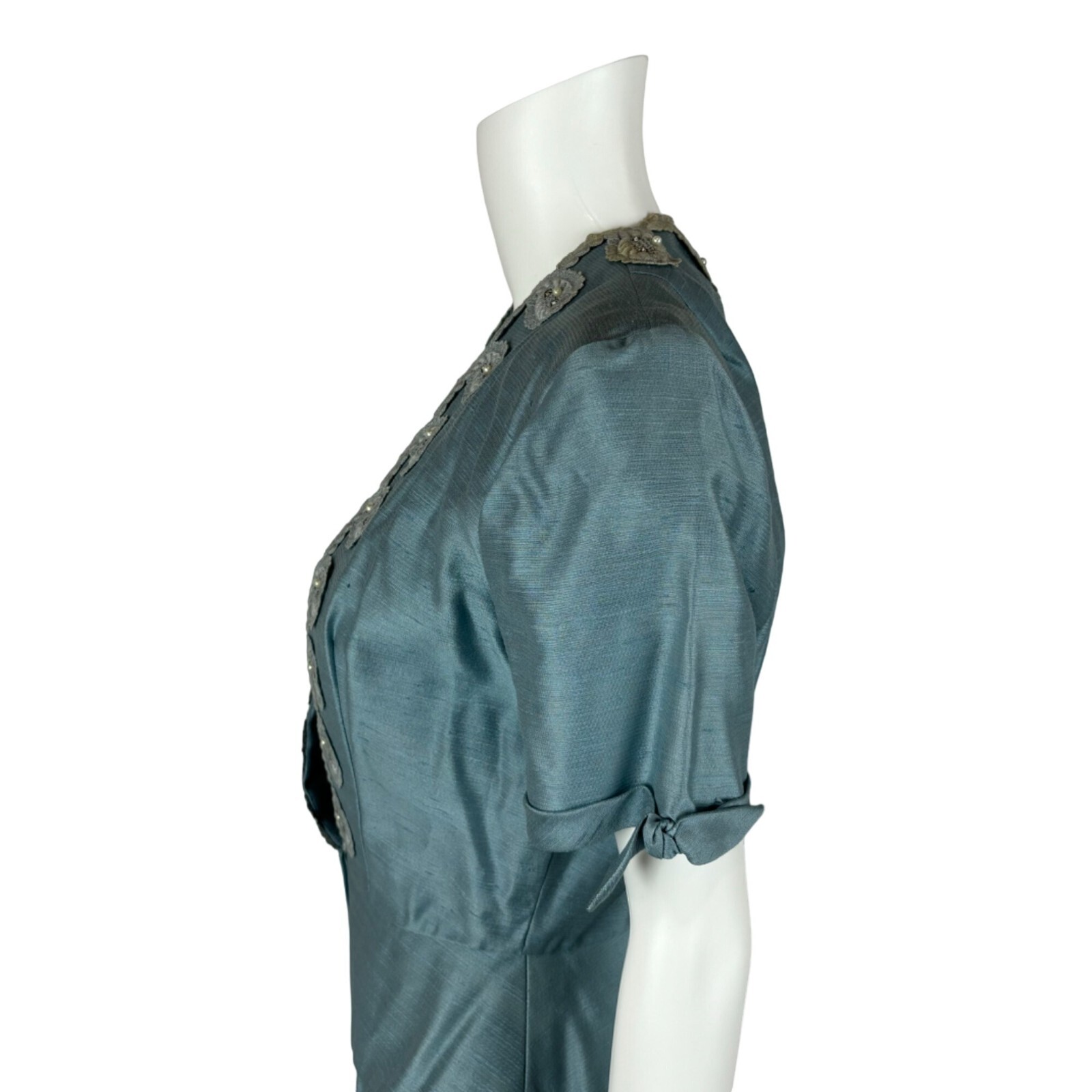 Vintage 1950s Dress Set Women’s Small Faux Silk Blue Cocktail Outfit Ann Kauffma