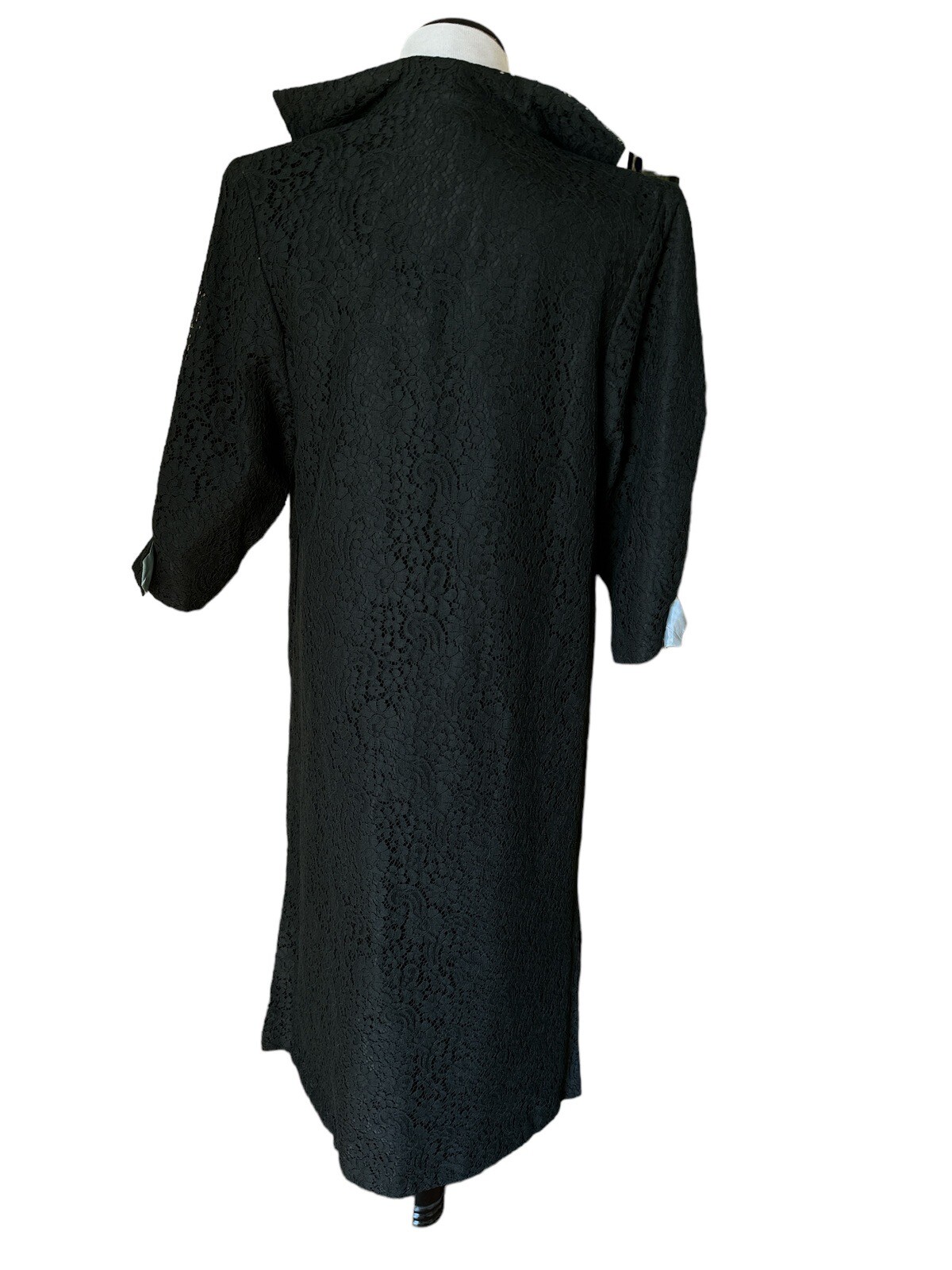 Vtg 50/60’s Two Piece Black Robins Egg Blue Lace Dress Long Coat Sz 4/6 (?) 28”
