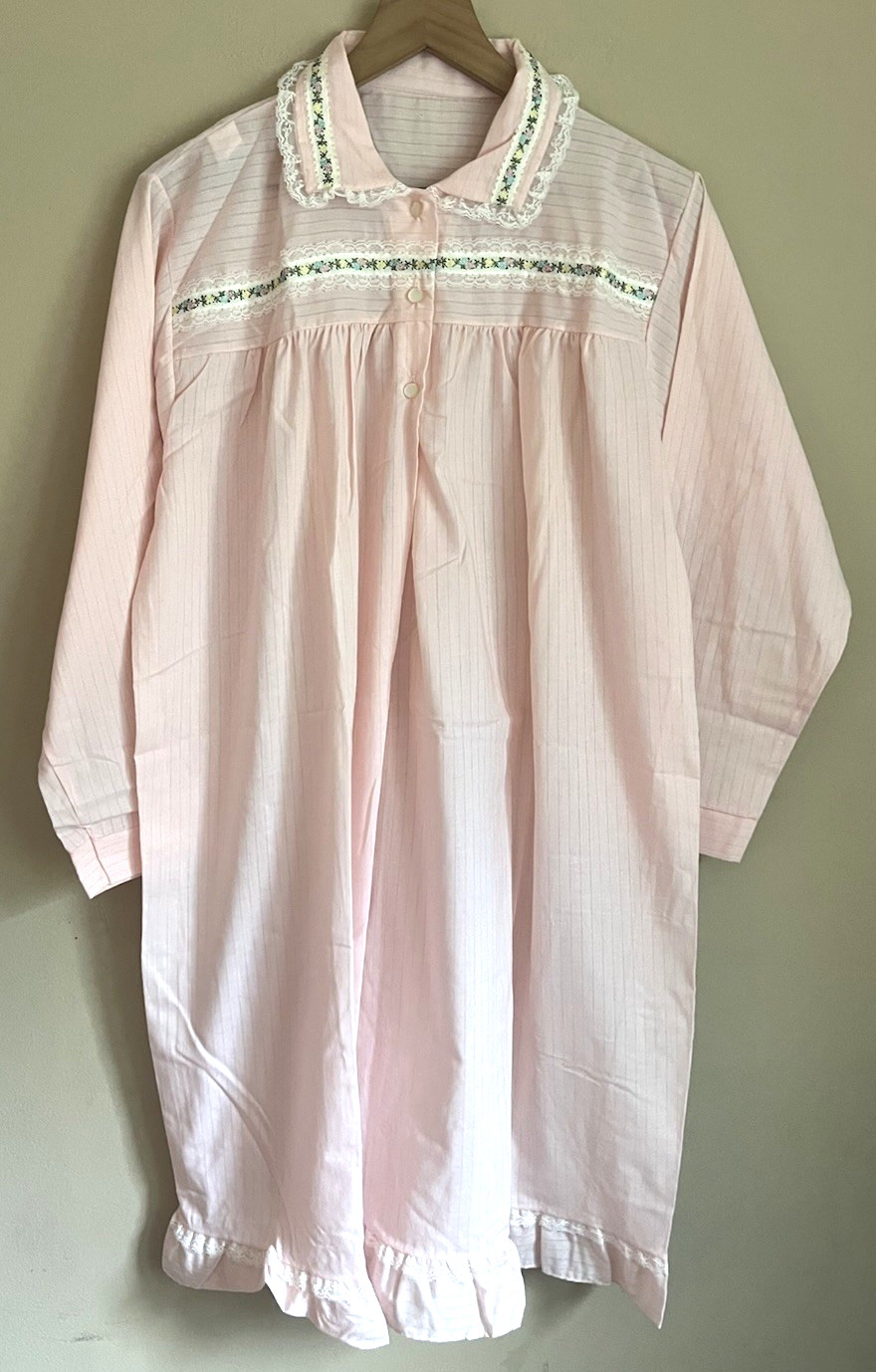 Vintage Katz Nightgown Gown Cotton Blend Embroidered Lace Long Sleeve XL 16 18