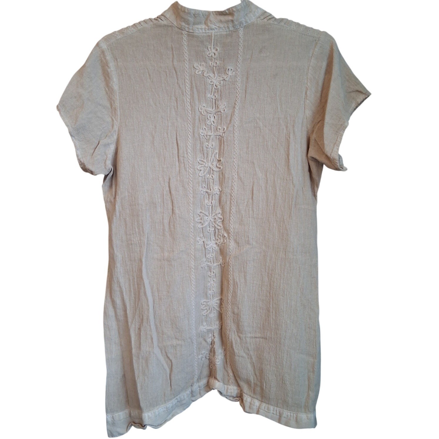 American SouthSIde Upcycled Coffee Stained Tunic Top 100% Cotton Embroidered EUC