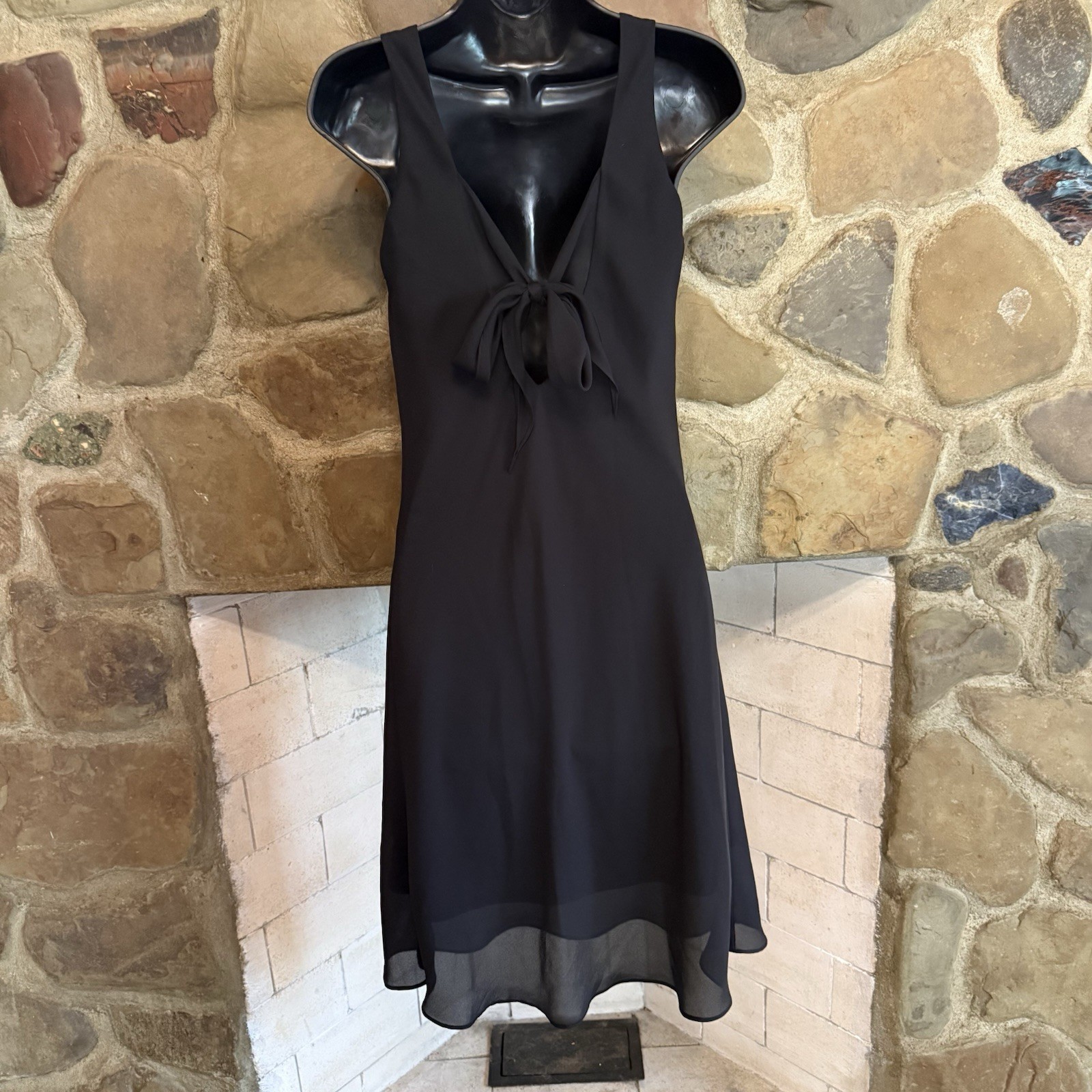 VTG Jump! Sleeveless Cowl Neck LBD Formal Dress Sheer 7/8 Bow Tie Back Elegant