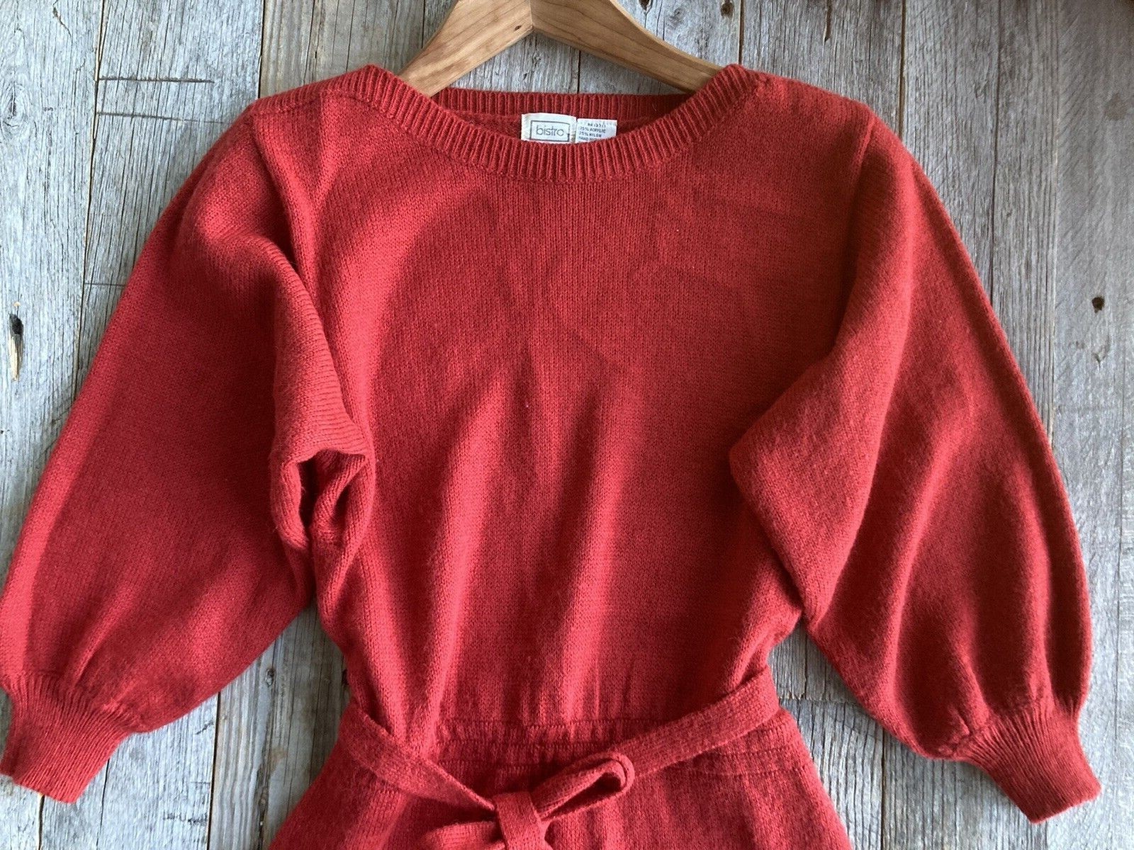 Tomato Girl! Gorgeous Vintage Tomato Red Sweater Dress with Tie Waist