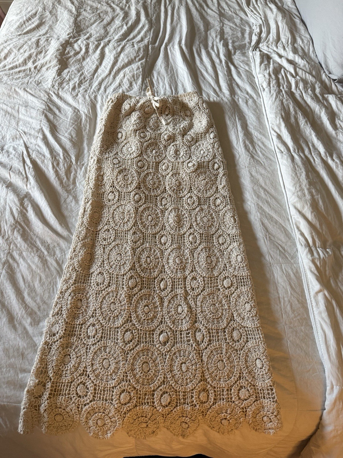 Handmade Beige Crochet Halter Neck Top and Skirt Set with Fringe