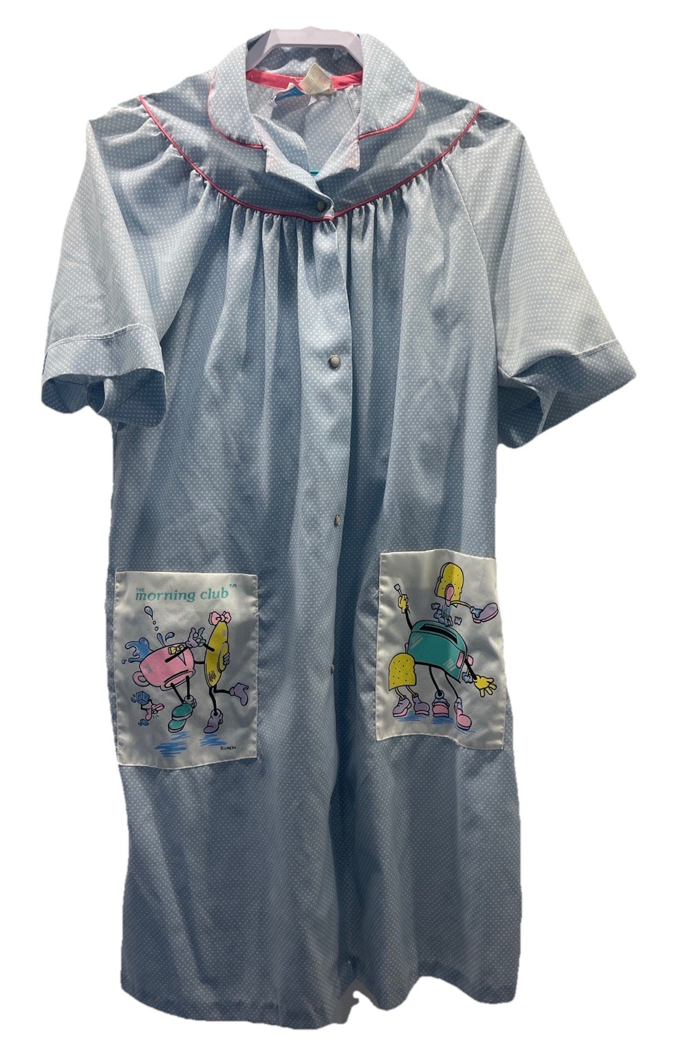 Vtg 60s 70s Zip Wrap Snap Housecoat Duster Morning Club Novelty Pocket Robe L