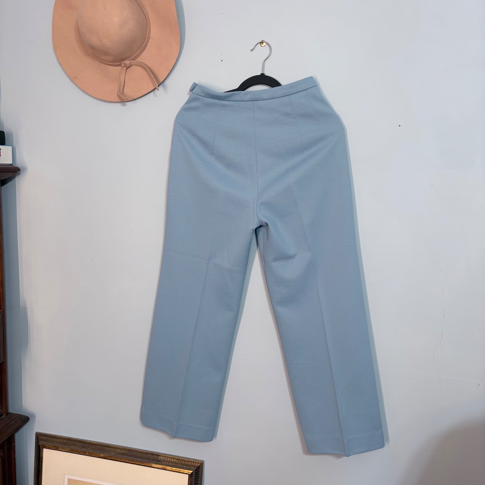 Vintage Stuart Lang 2 Piece Set Blue Striped Floral Blouse & Trousers 3/4