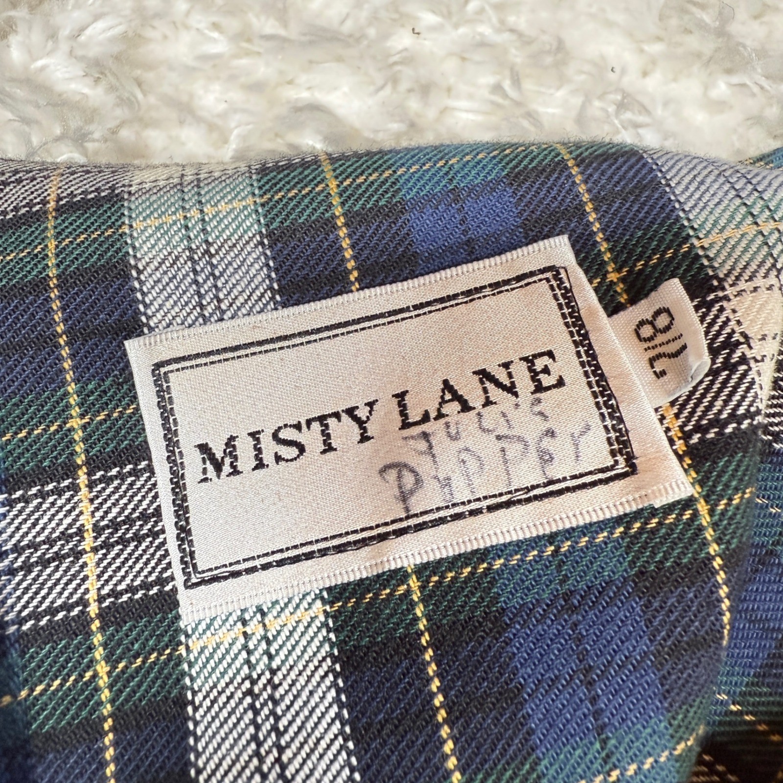 Vintage Misty Lane Plaid Dress 7/8 Gold Button Christmas Holiday 80s Union Tag