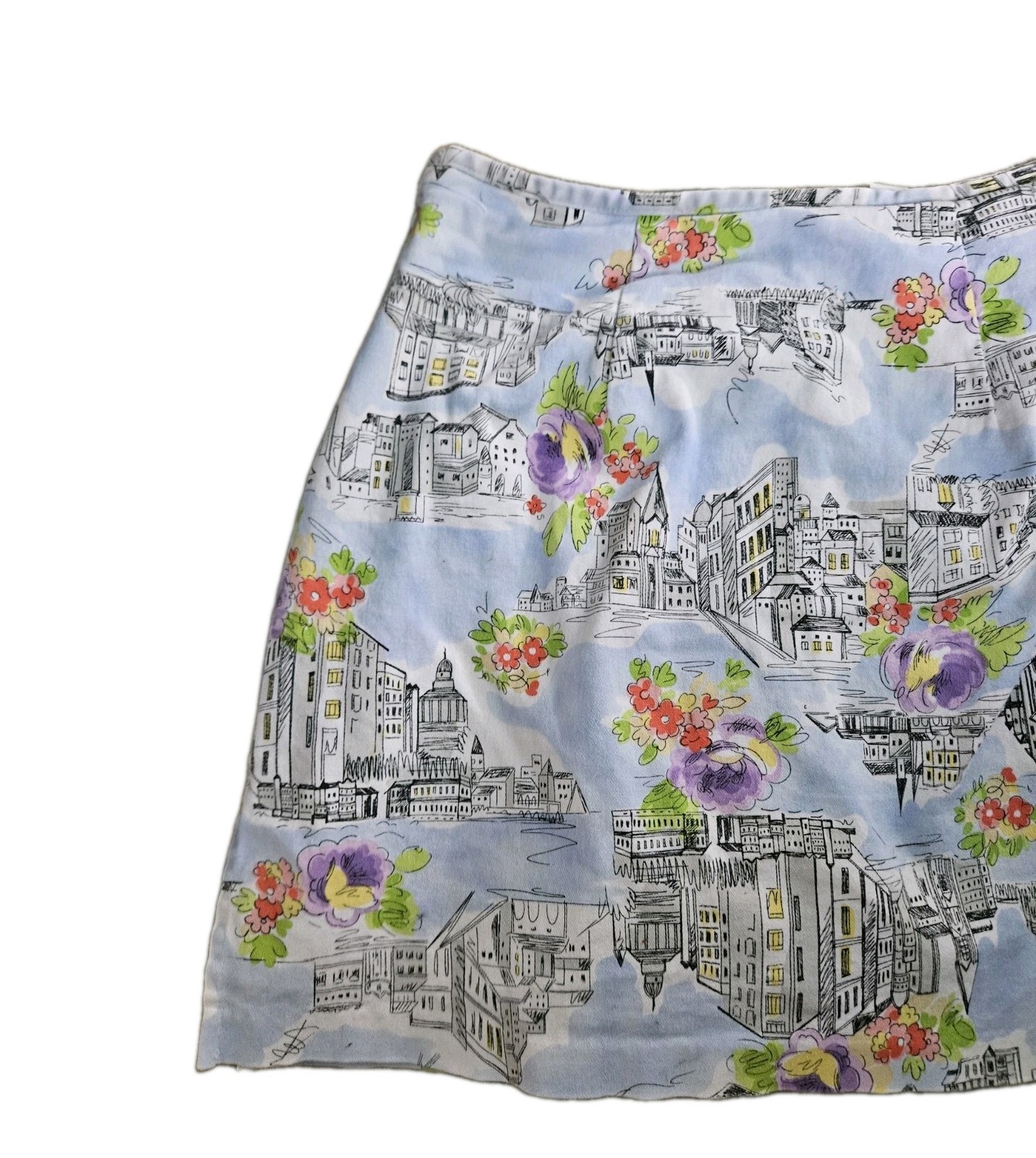Vintage Briggs New York Cotton Skirt Skort Cityscape and Florals Size 8 Short