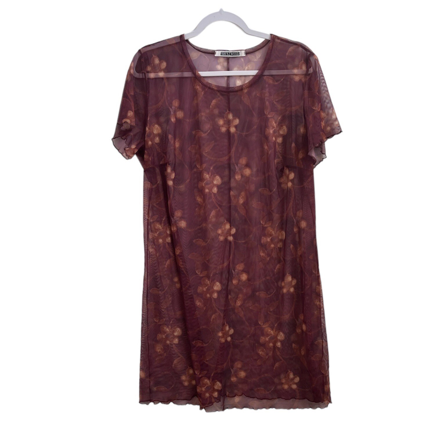 Brentwood Sheer Net Vintage 90s Floral Dress Roses Retro Mini