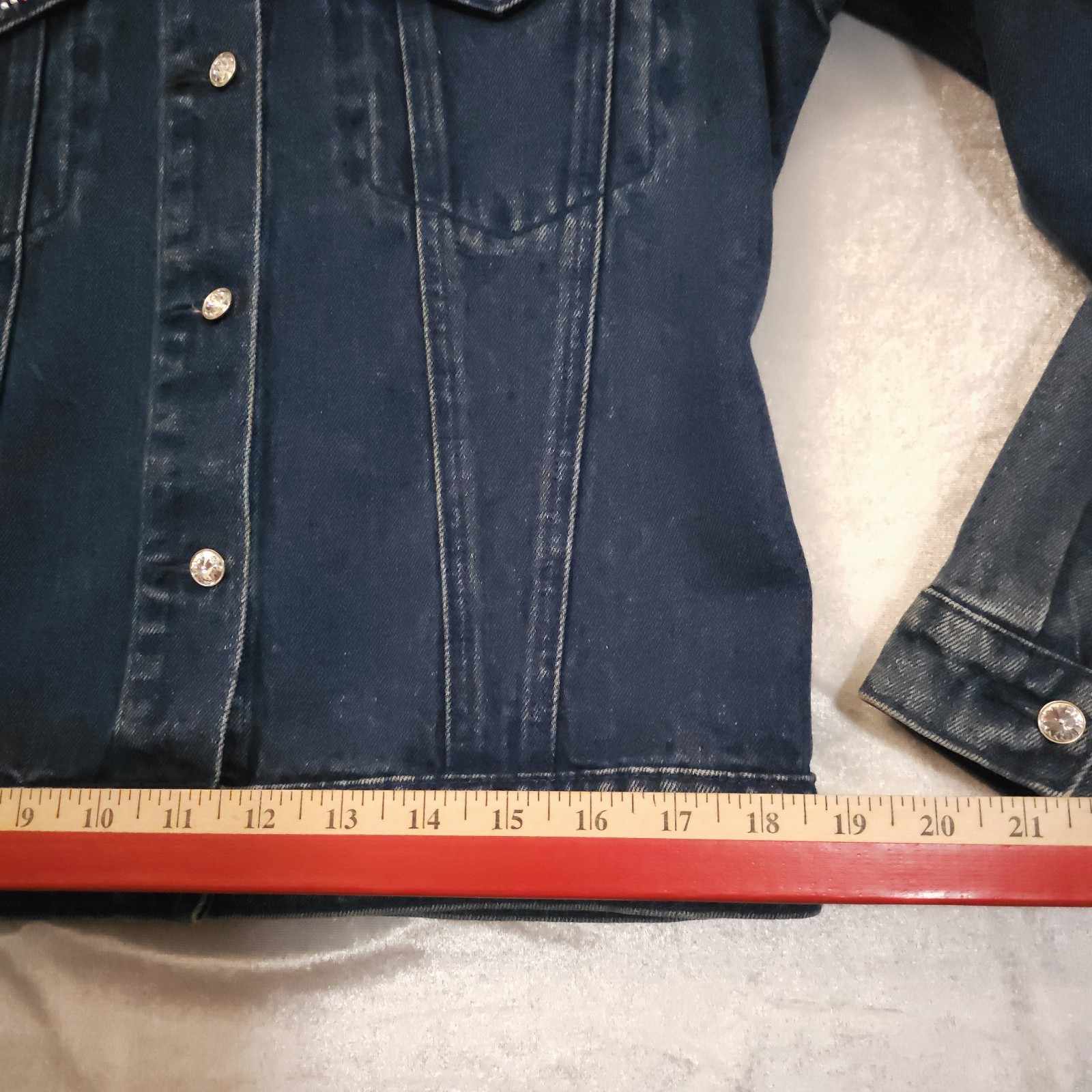 Vintage 90s Heritage Denim Rhinestone American Flag Jacket Christine Alexander S