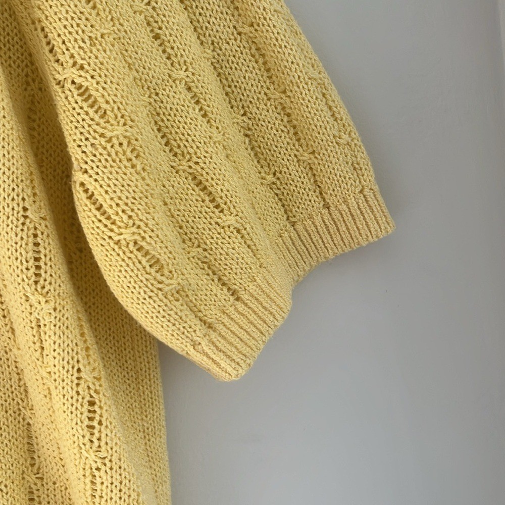 Vintage Bleyle sweater short sleeve cable knit cottage yellow sweater size large