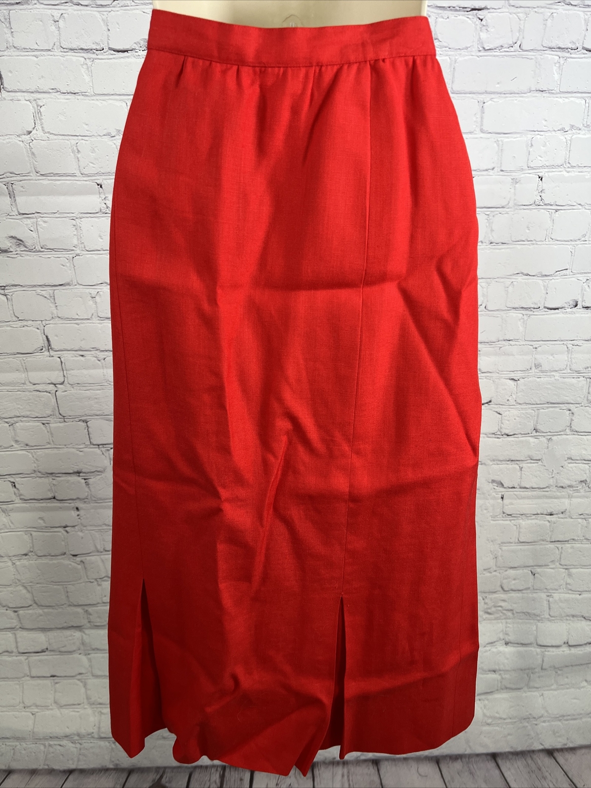 Vintage Adele Simpson Candy Apple Red Linen Blend High Waist Pleated Long Skirt