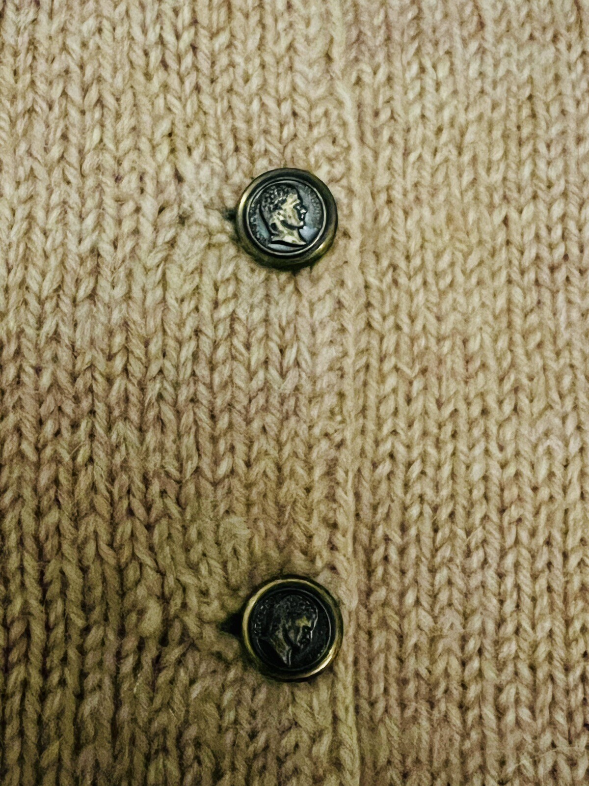 Vintage 1950s Beige Wool Cardigan Sweater with Brass Napoleon Buttons Sz M/L
