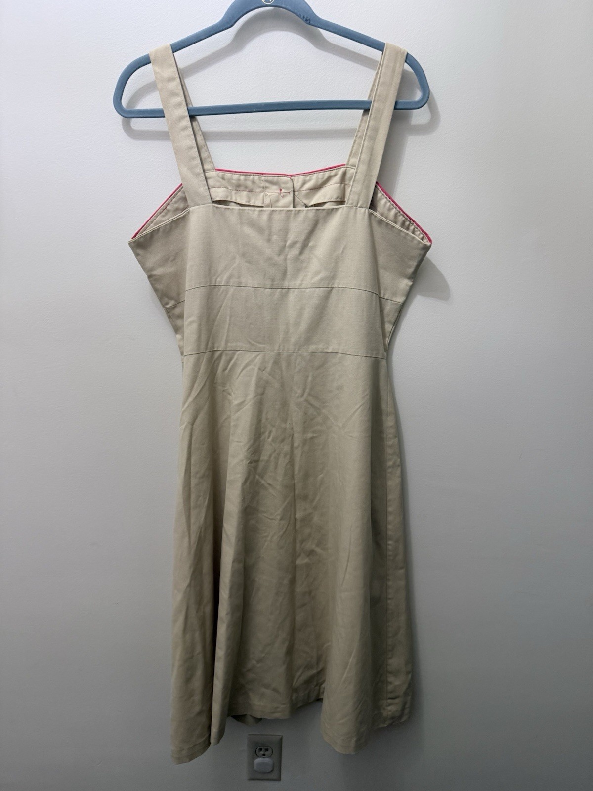 Vintage 70s Family Fashions Avon Tan Khaki Jumper Dress Red Pin Up A Line M L