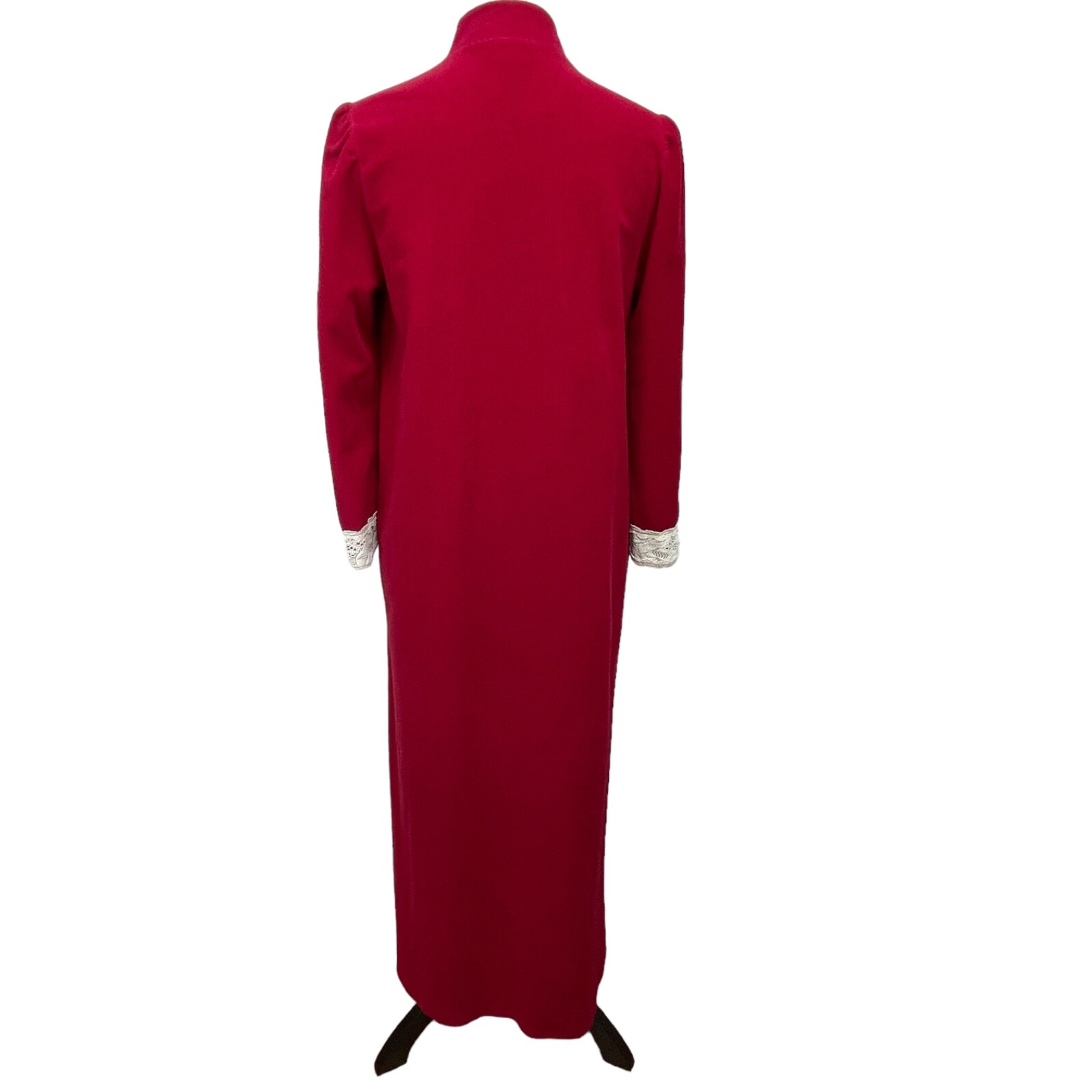 Vtg Vanity Fair Long Robe Women’s S Front Zip 2 Pockets Lace Neck and Cuffs USA