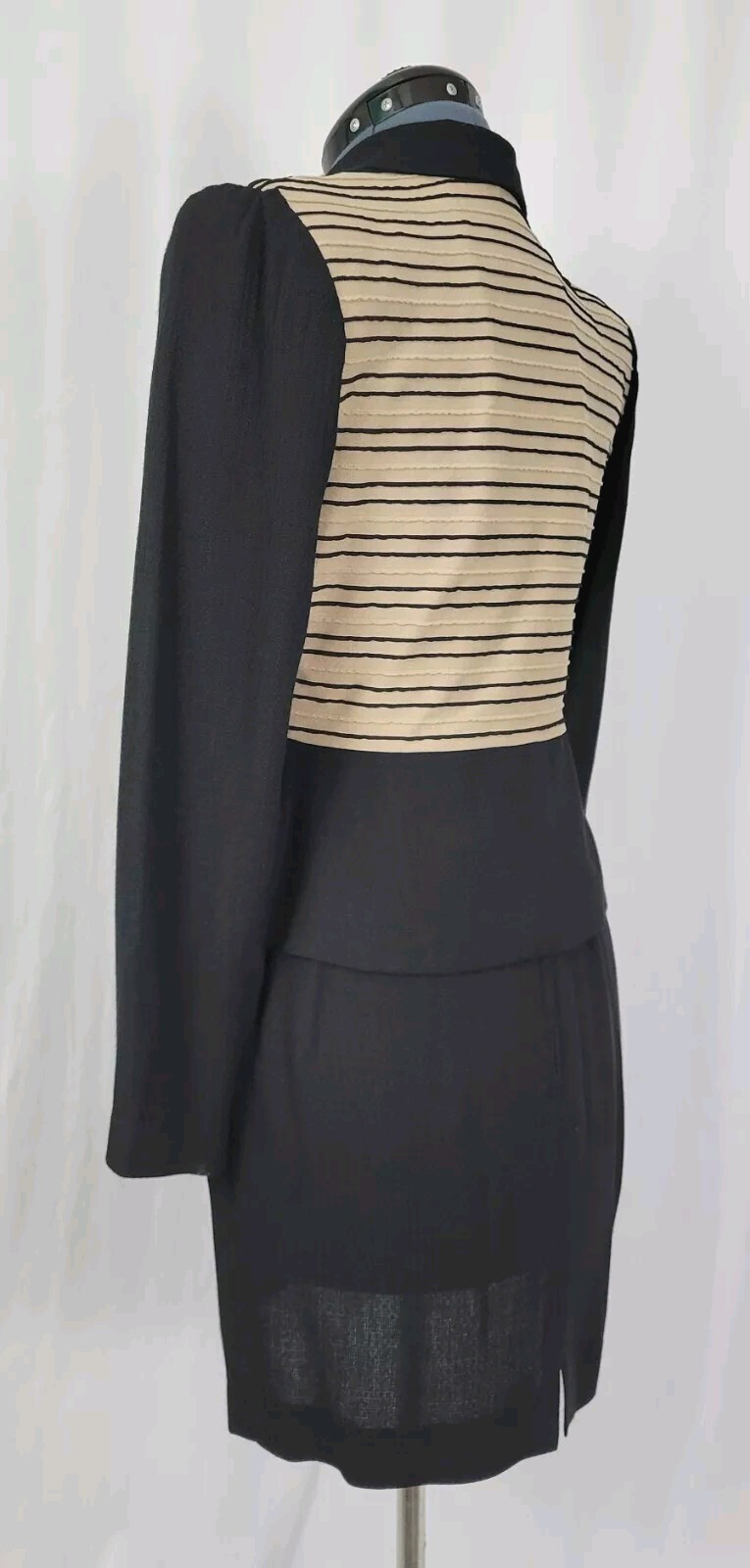 Vintage JSJ Petites Black & Tan 2-Piece Jacket & Skirt Set Size 8P