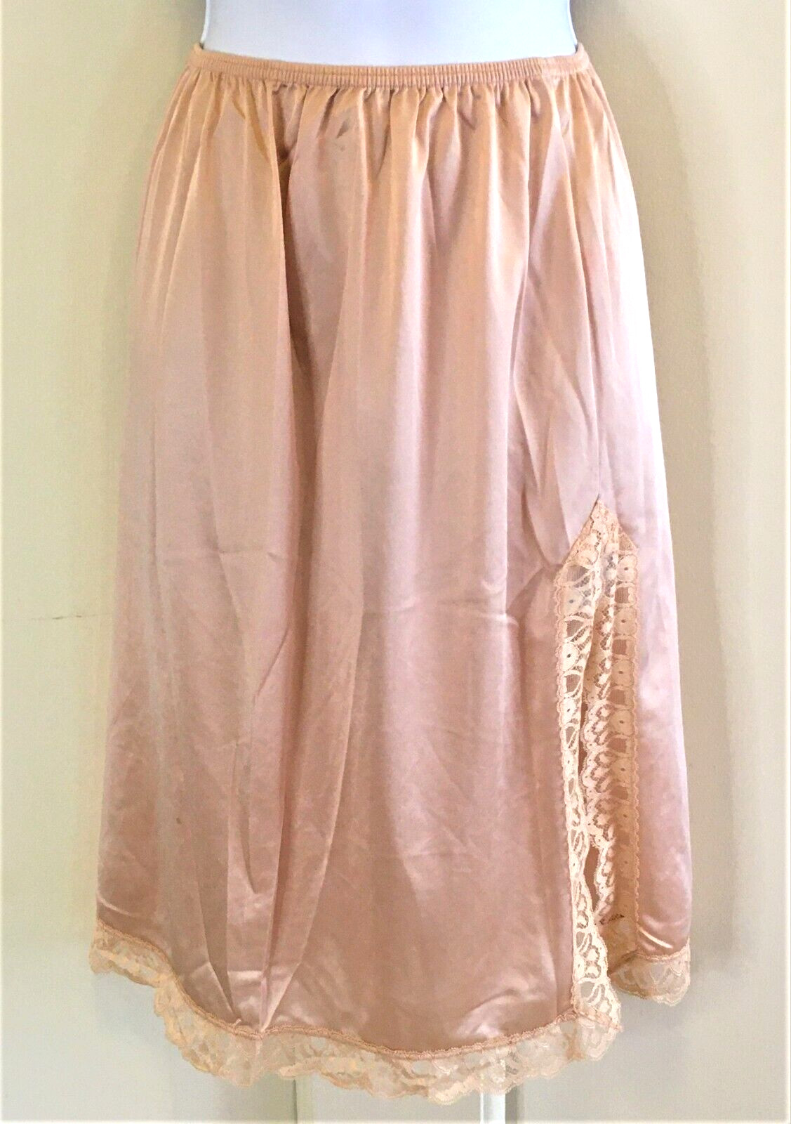 Vintage Half Slip by Blush Sz. Small Champagne Lace Side Slit Nylon NOS NWOT