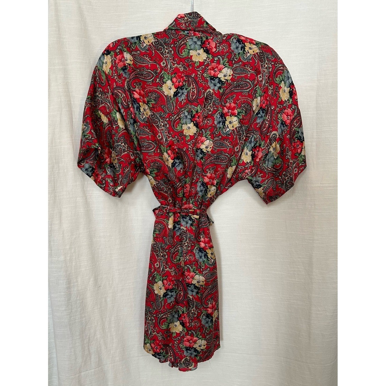 100% Silk Vintage august silk Floral Paisley Tie-Waist Mini Slip Dress & Robe