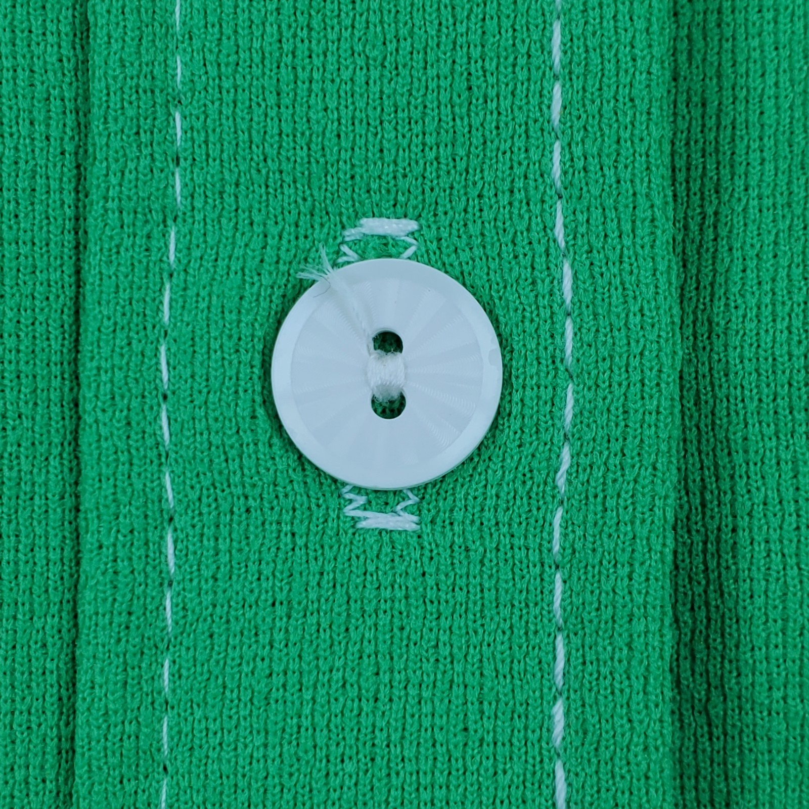 Vtg 60s 70s Shirt Wide Collar Green w/ White Stitching Neck Bow Tie
