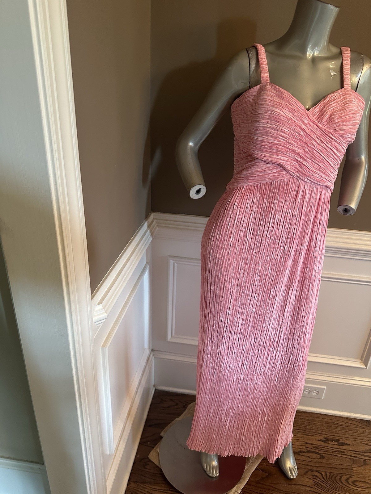Vintage Mary McFadden for Saks Fifth Avenue Pink Plisse Maxi Dress Sz 14
