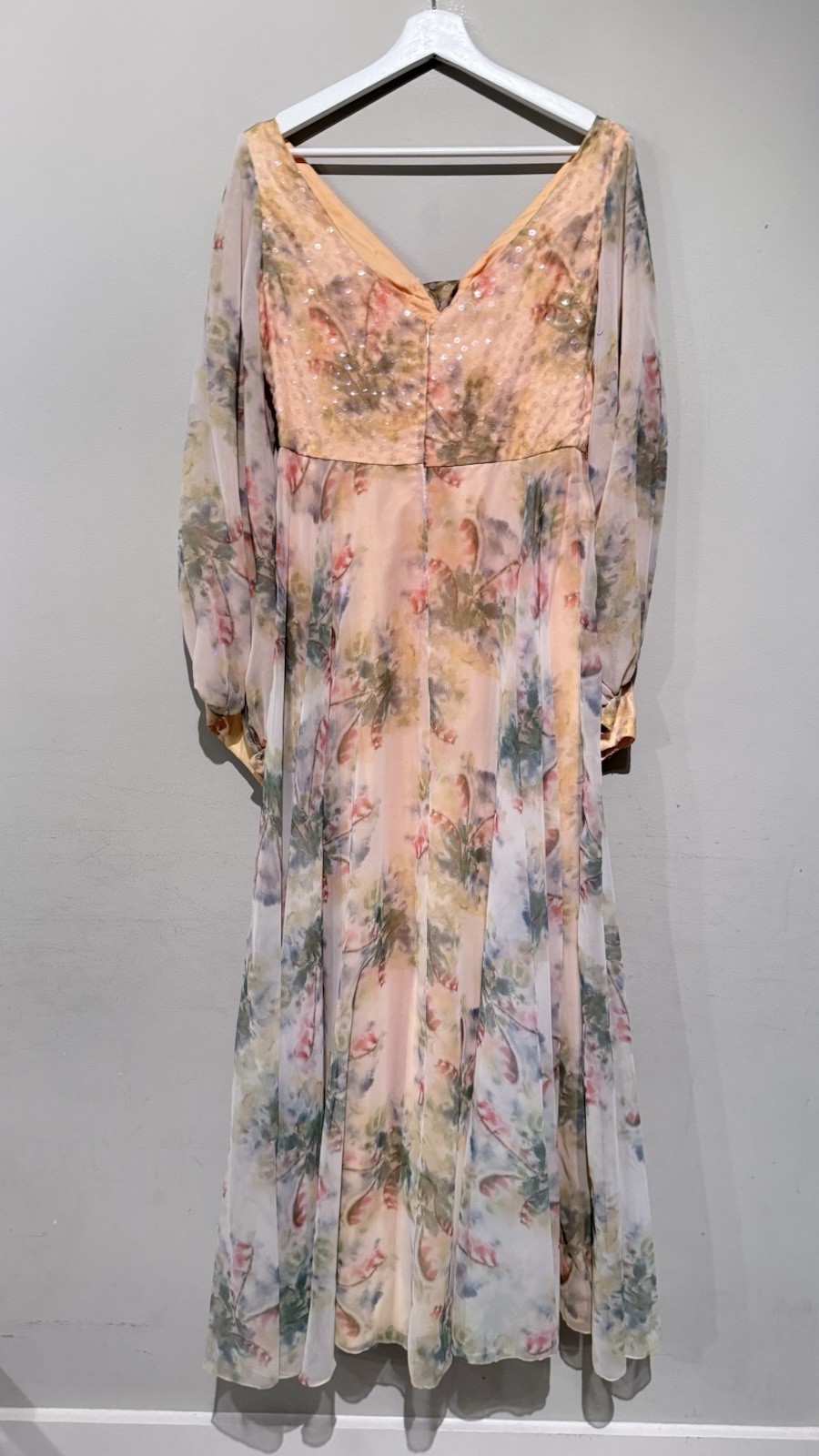 1960’S ROSE TAFT COUTURE VINTAGE CHIFFON FLORAL DRESS WOMEN S Romantic Beaded