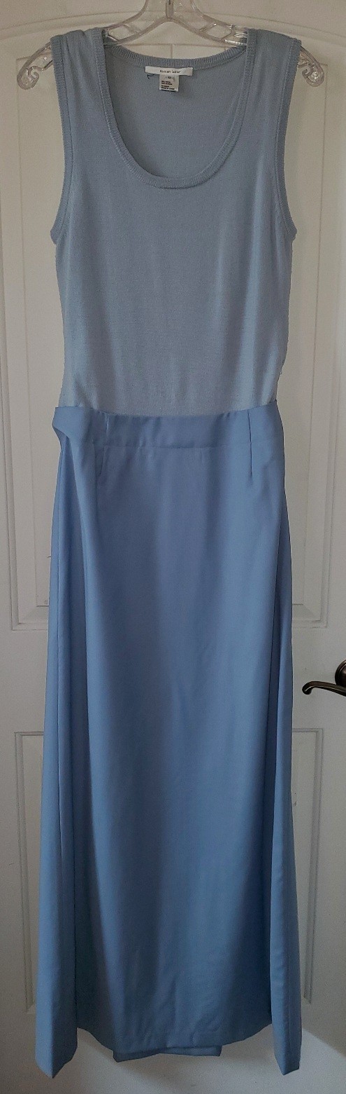 L@@K! Vintage SUSAN LAZAR Ice Blue Long tank Gown w/Matching Sweater 12 M EPOC!