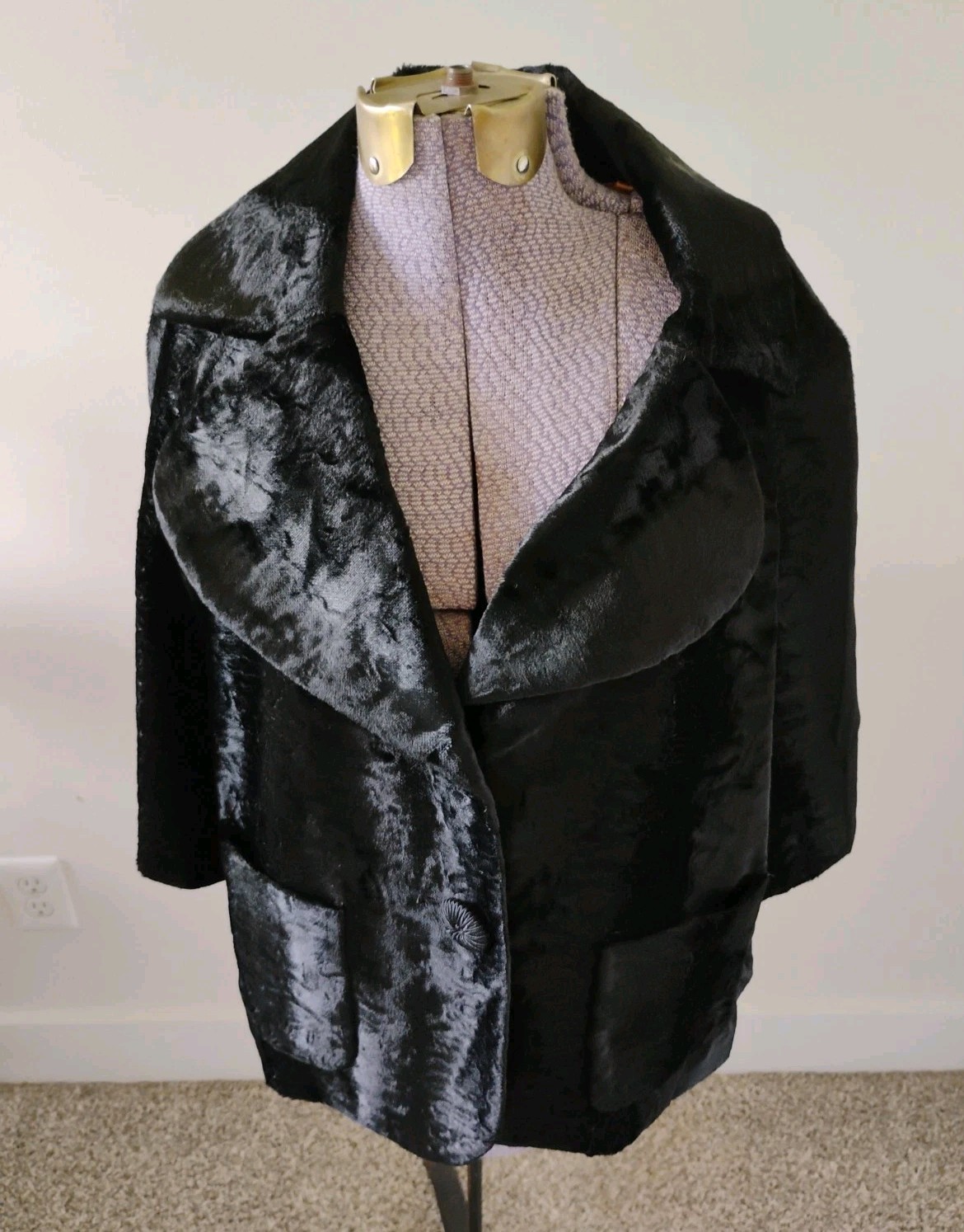 Elliott Lauren Jacket Blazer Coat Women’s Black Faux Fur MCM Mod Glam 6 USA EUC