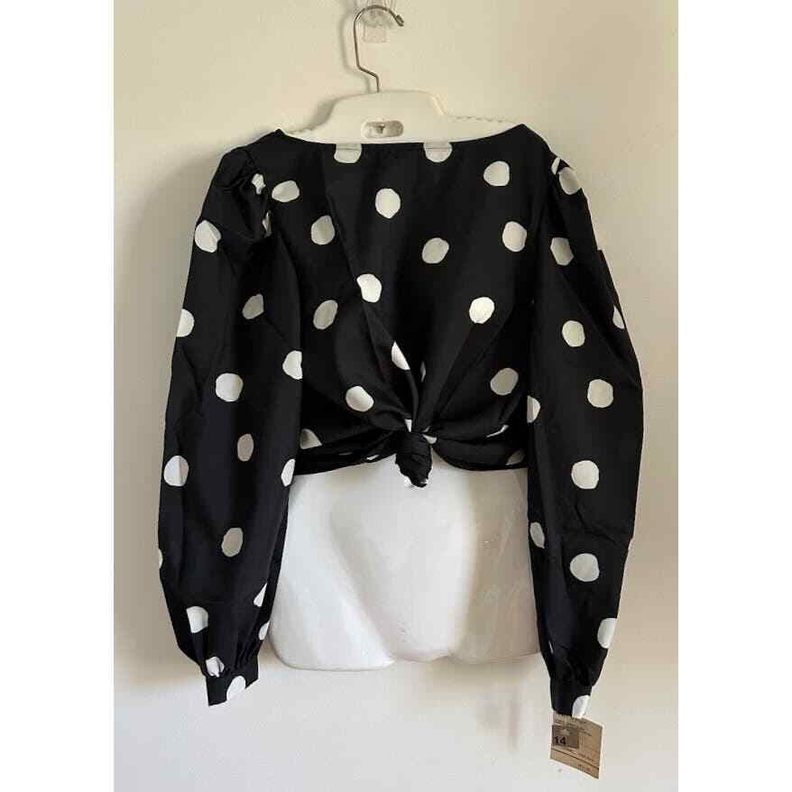 Vintage 80s secretary top size 14 polka dots new old stock puff sleeve