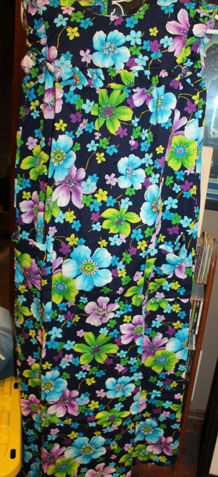 Sears Vintage 1970’s barkcloth Maxi Dress Tropical Womens sz (bin114)