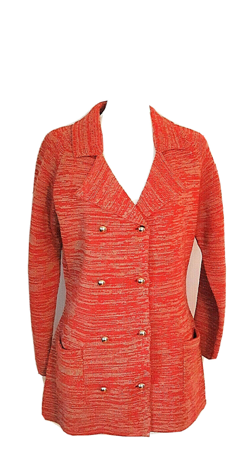 Vtg. 70’s Full Fashioned Heavy Knit Orange Button Front Jacket Size M Pre-Owned