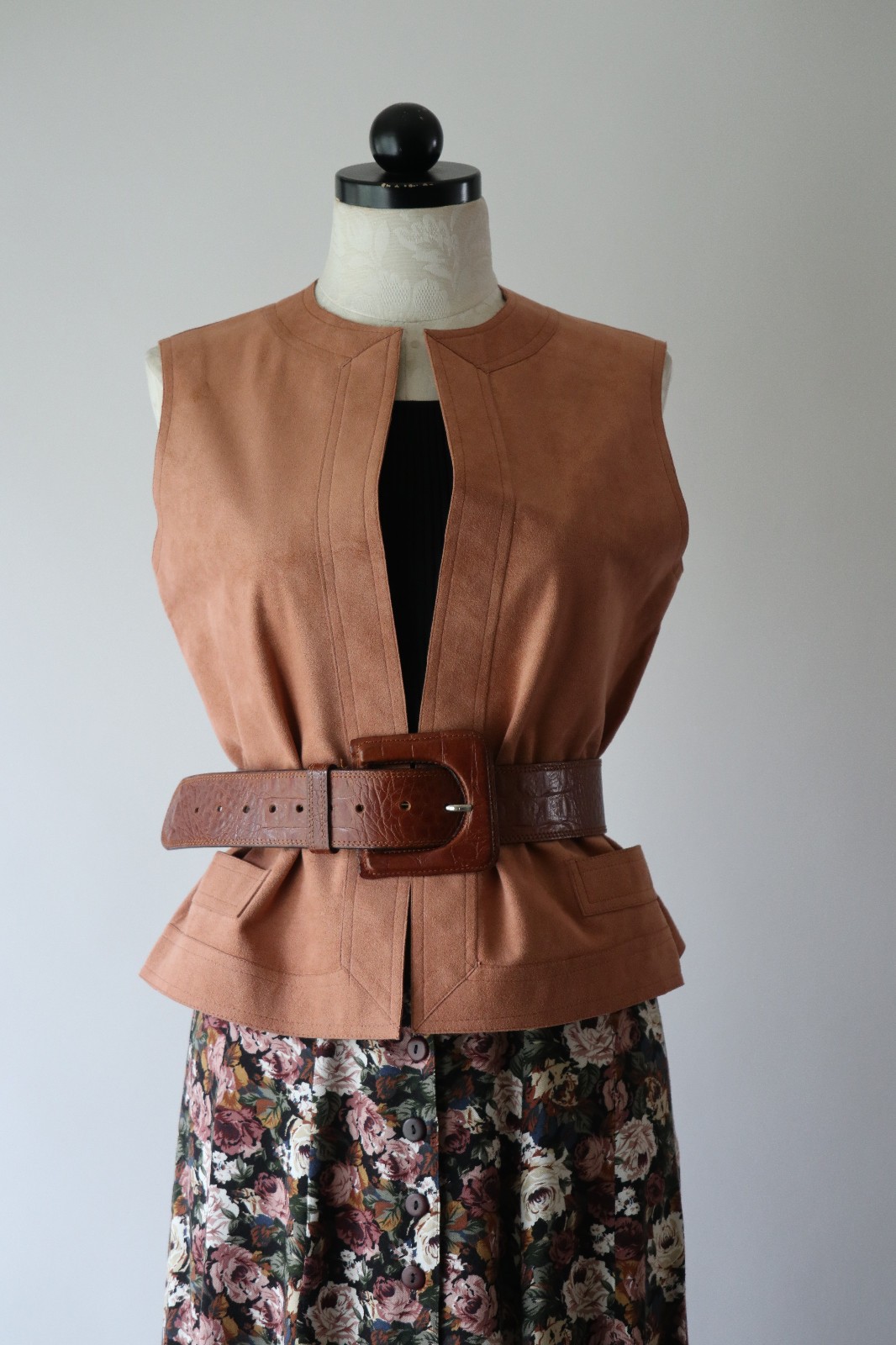70s Vintage Pink Ultrasuede Open Front Waistcoat Sleeveless Jacket Vest Women M