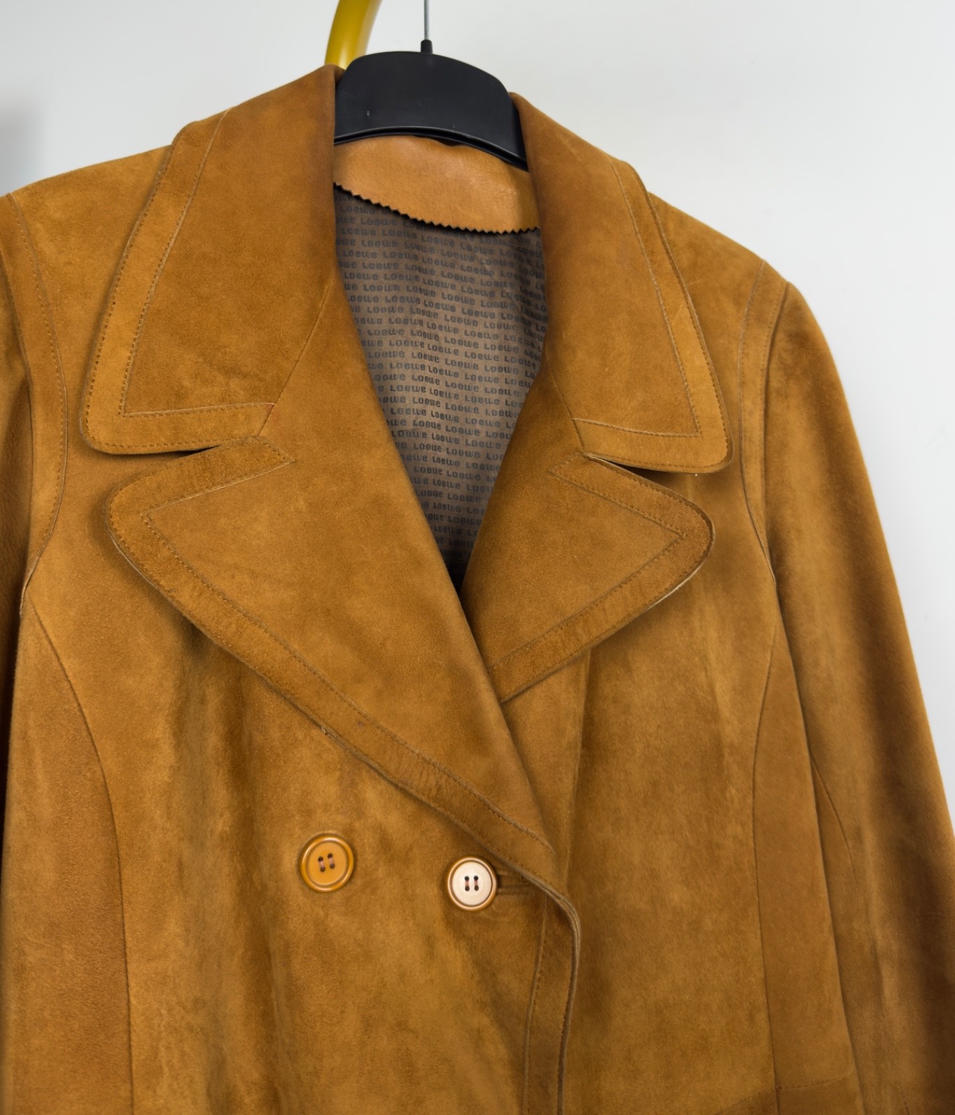 Vintage LOEWE Suede Trench Coat Leather 1970s /1980s Size FR 42 / Caramel Ochre