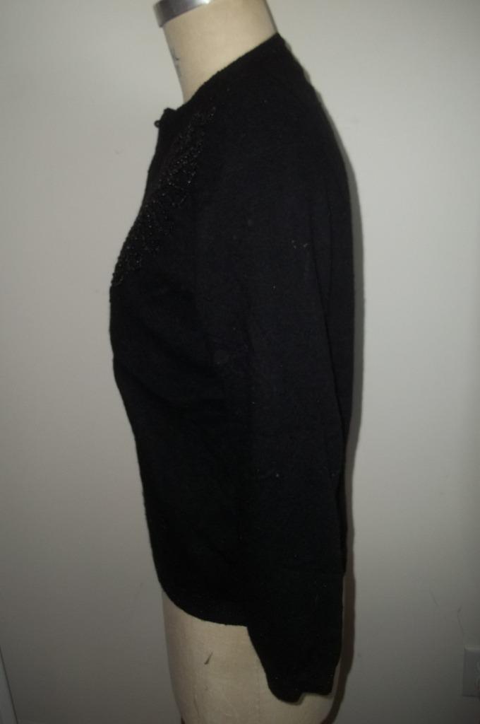 Vintage 50’s Black Beaded Floral Print Cardigan Sweater 44