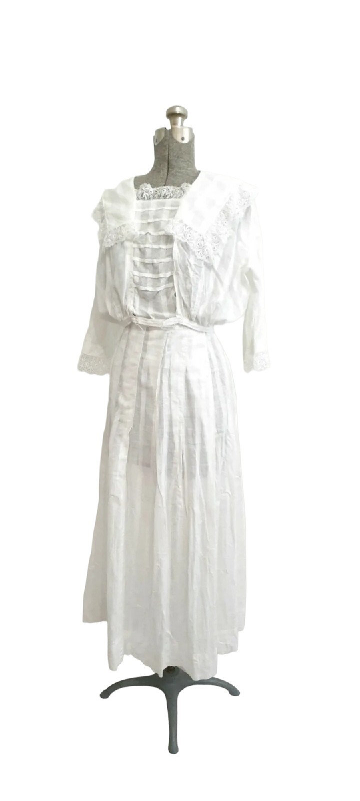 Antique Edwardian Wht Cotton Batiste Lawn Skirt Middy Blouse 2pc Gibson Girl