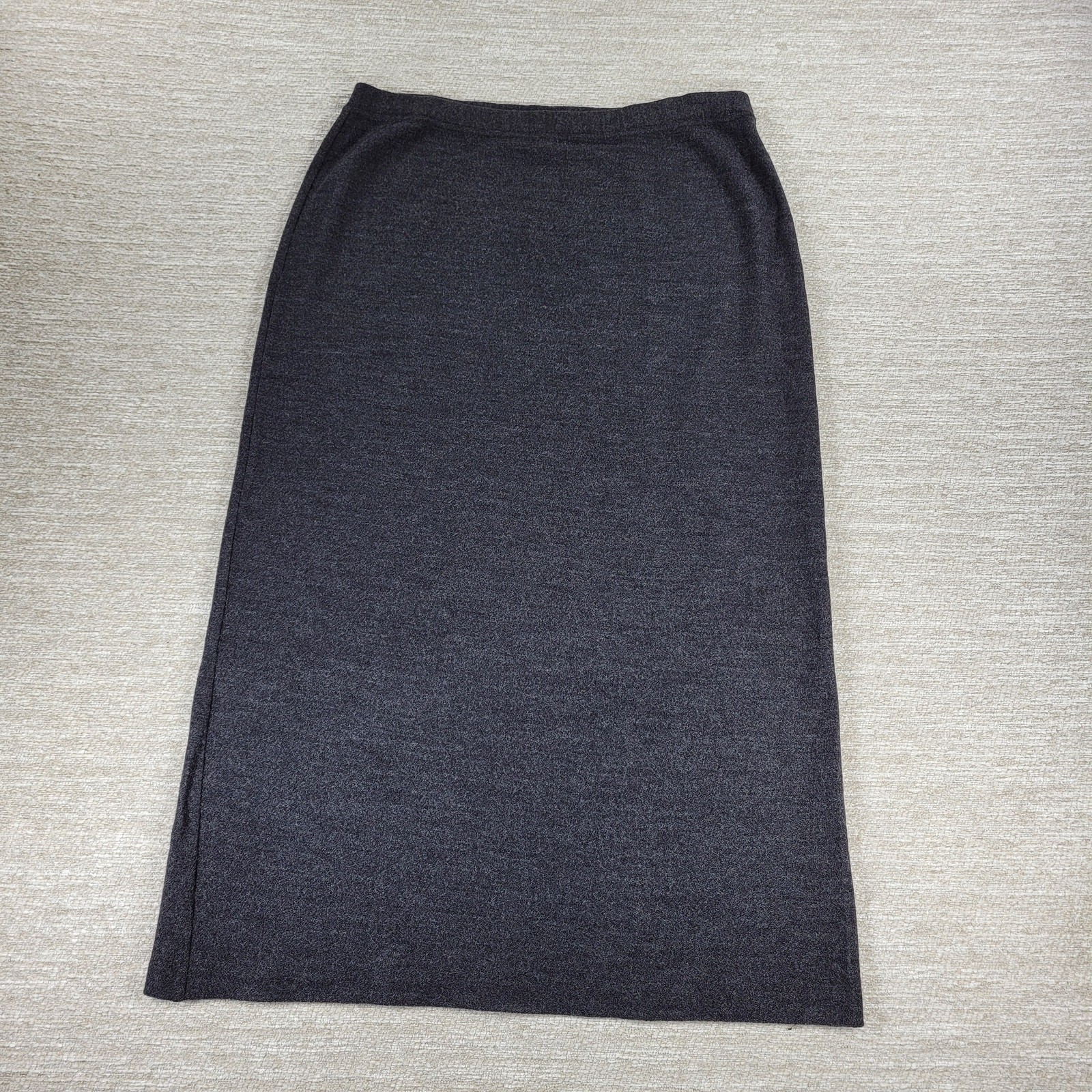 Eileen Fisher Wool Midi Skirt Medium Heather Gray Knit Elastic Waist USA