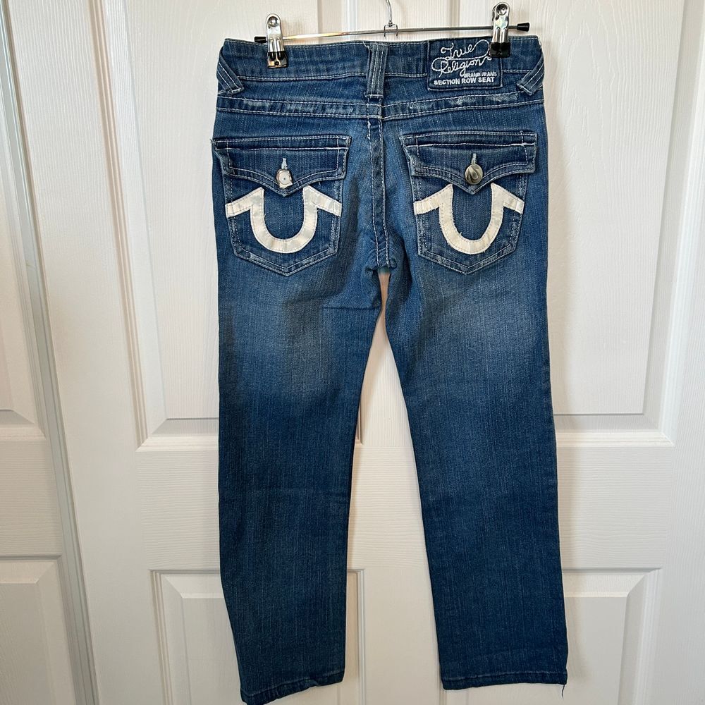 VTG True Religion Jeans Womens 26 White Horseshoe Skinny Low Rise TRW612