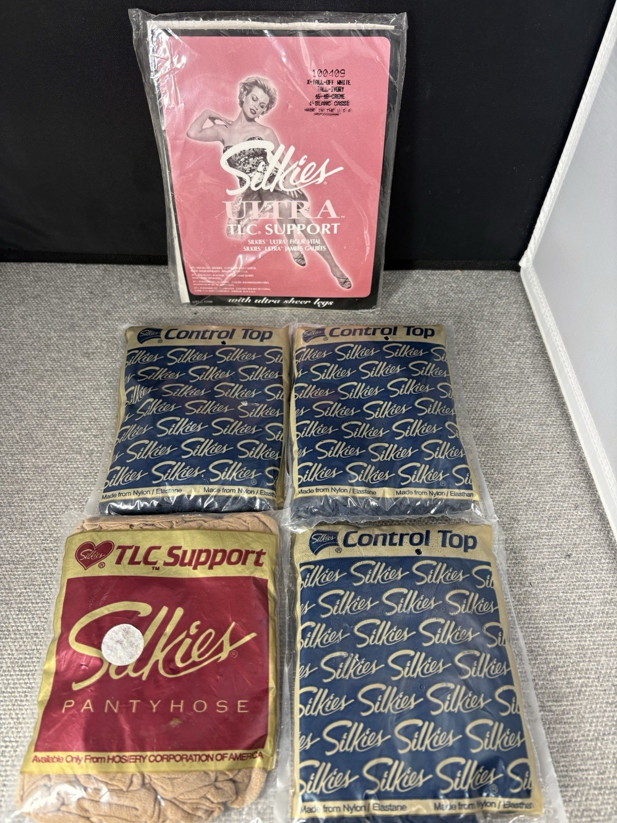 Vtg Silkies Pantyhose Lot 5 pr Control Top TCL Support Queen XL Tall Navy White