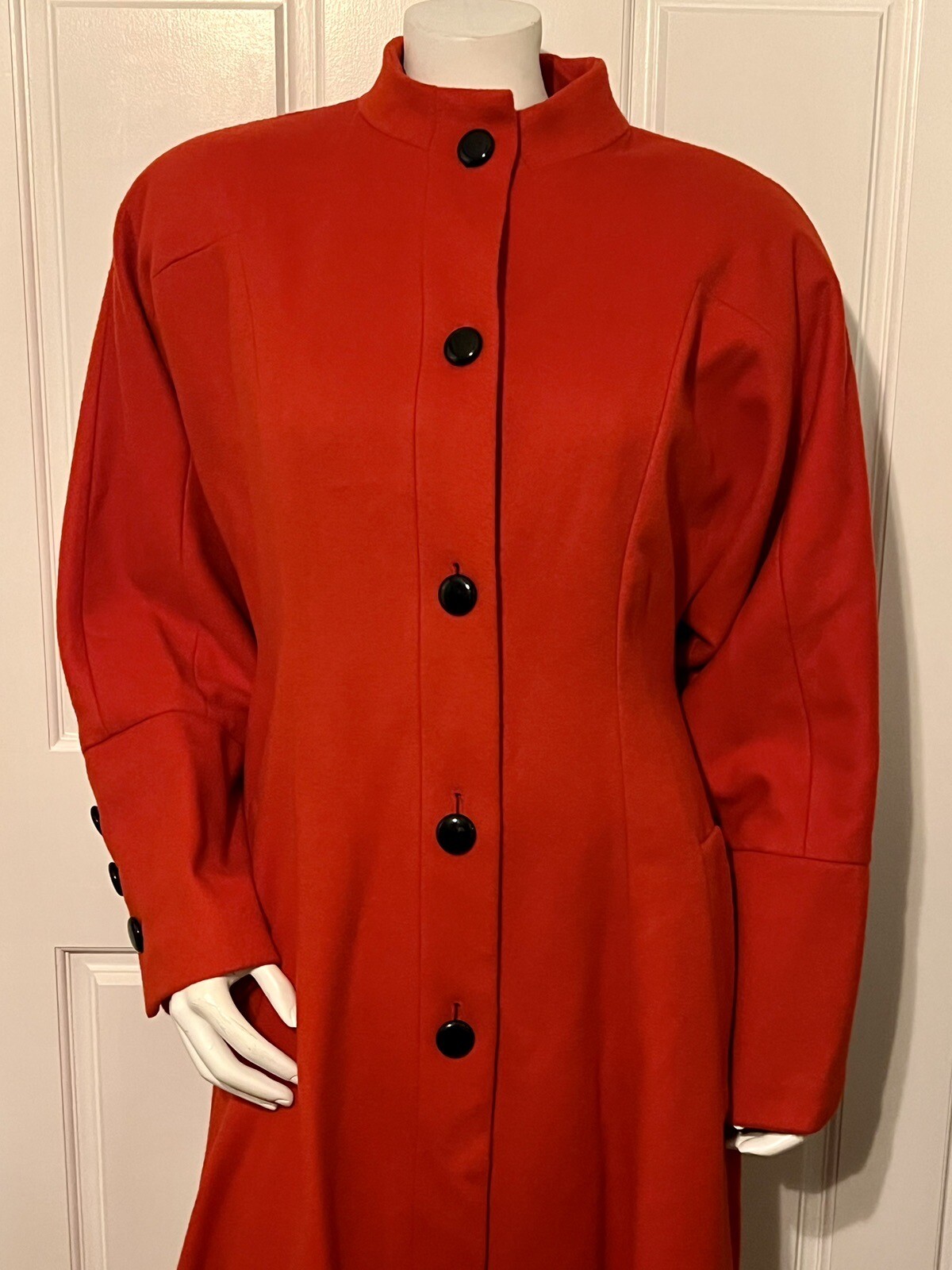 Vintage 1990s Albert Nipon „Coature” Coat Red Cashmere Lambswool Full Length 12