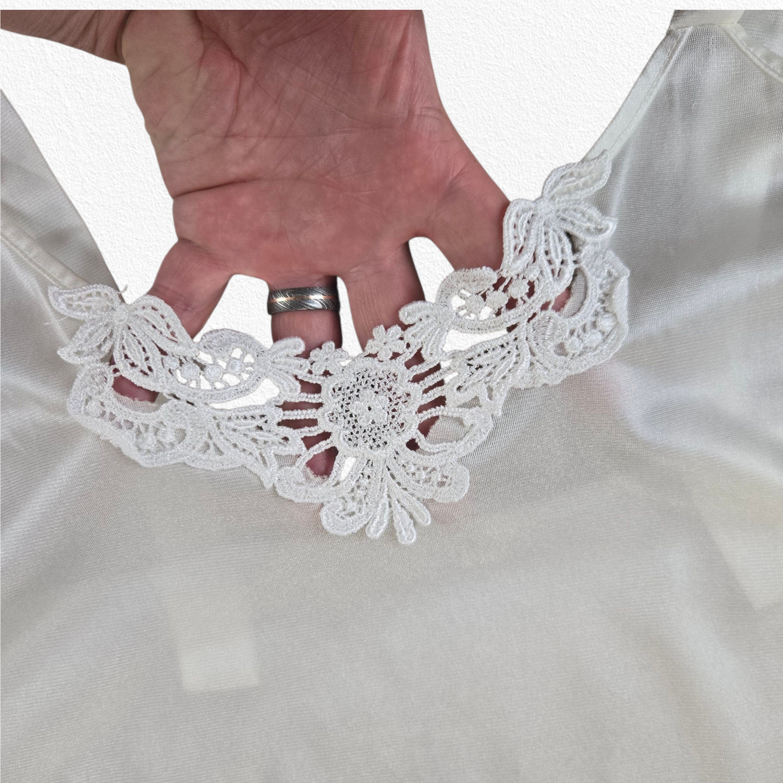 Vintage White Lace Trim Nylon Slip Dress Size Large 1970s 1980s Lingerie