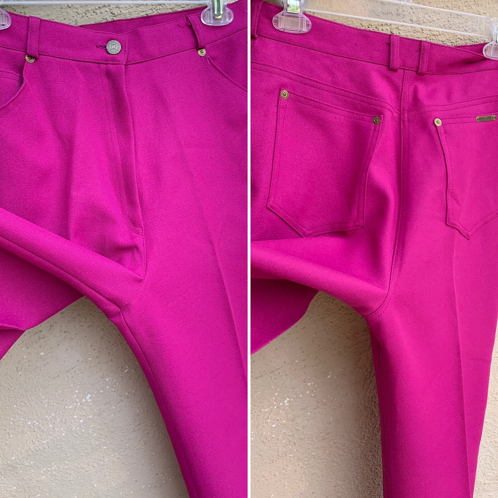Vintage Loubella Pants Fuchsia Pink High Waist 5 Pocket Talon 42 Zipper 28 1/2”
