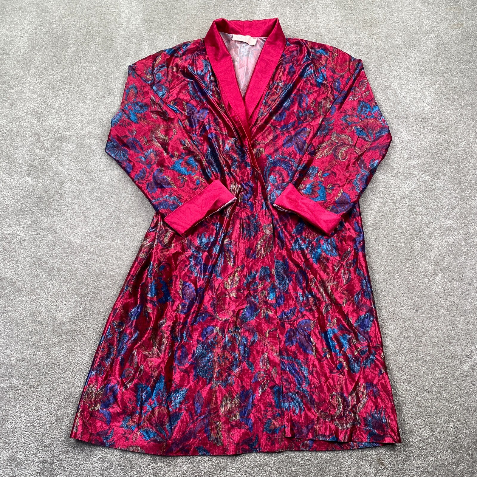 Vintage Vandemere Sleepwear Floral Long Satin Robe Women’s Adult Red Blue