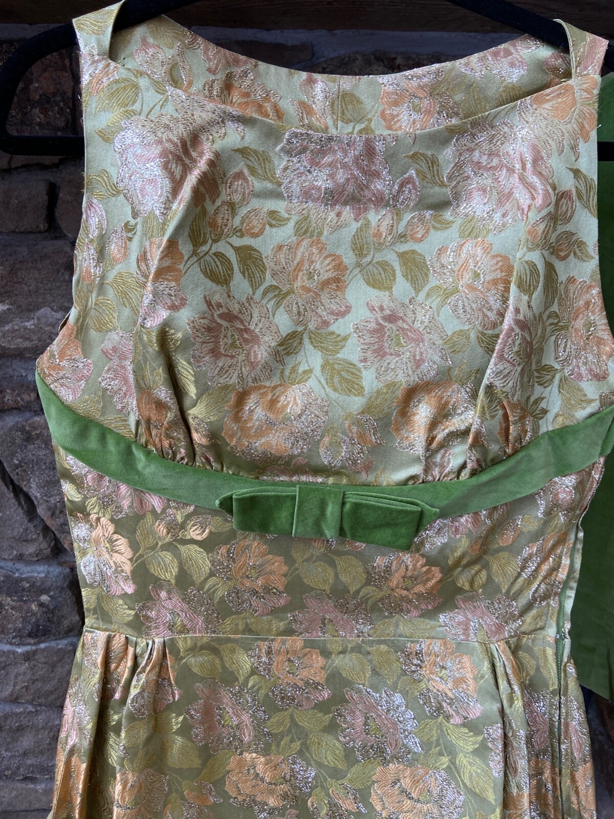 Fabulous Dress and Jacket Set GreenGold Brocade Velvet VTG 60s Holiday Party